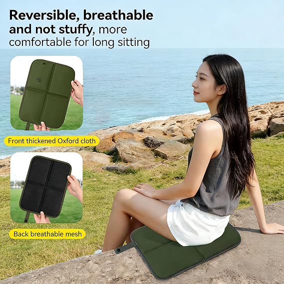 2 Pack Waterproof Foldable Seat Mat, Outdoor Camping Foam Sit Mat with Oxford Cloth, Insulated & Moisture-Proof Portable Travel Cushion for Hiking Picnic Beach Park, Army Green/Black