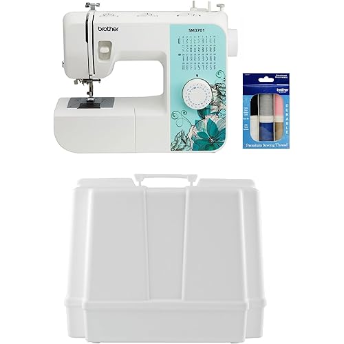 Brother SM3701 37-Stitch Free Arm Sewing Machine and Hard Plastic Storage and Carry Case, Premium Sewing Thread 6-Pack Included