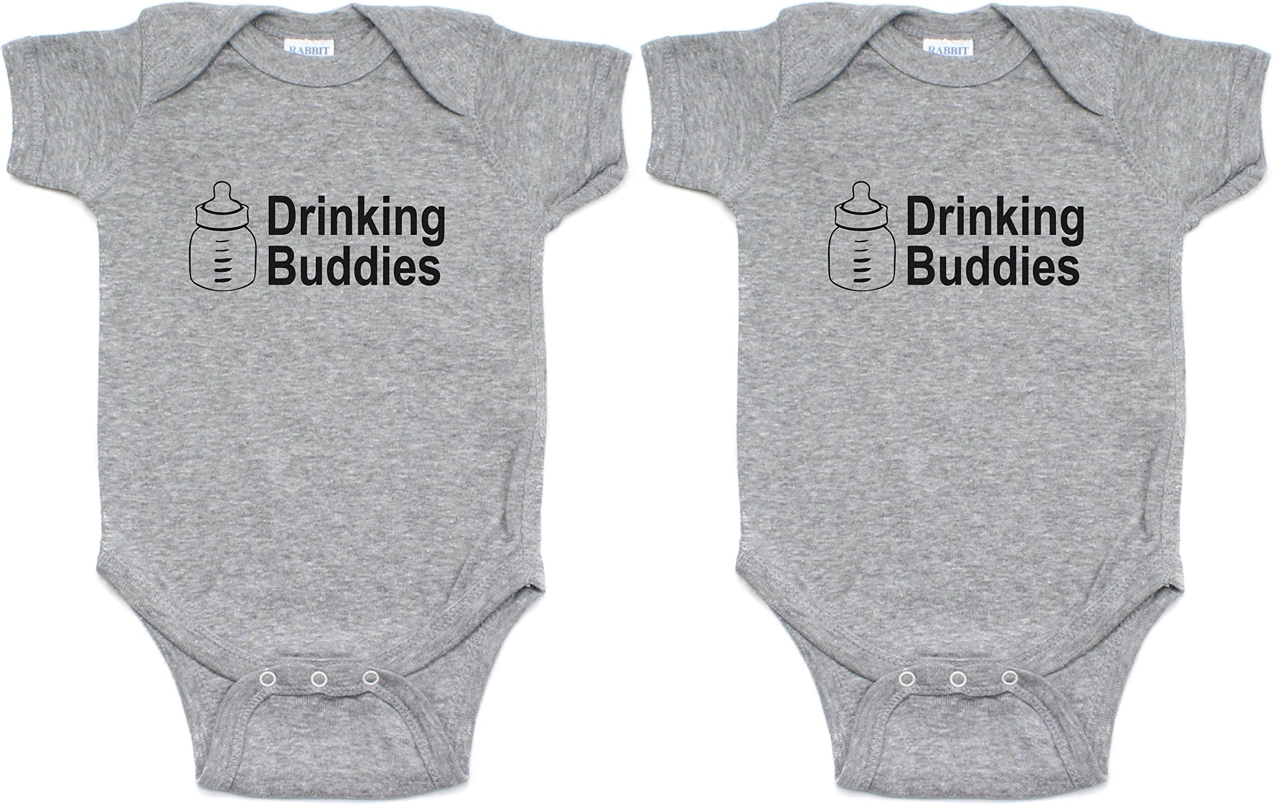 Milk Drinking Buddies Twin Set Short Sleeve Infant Bodysuit