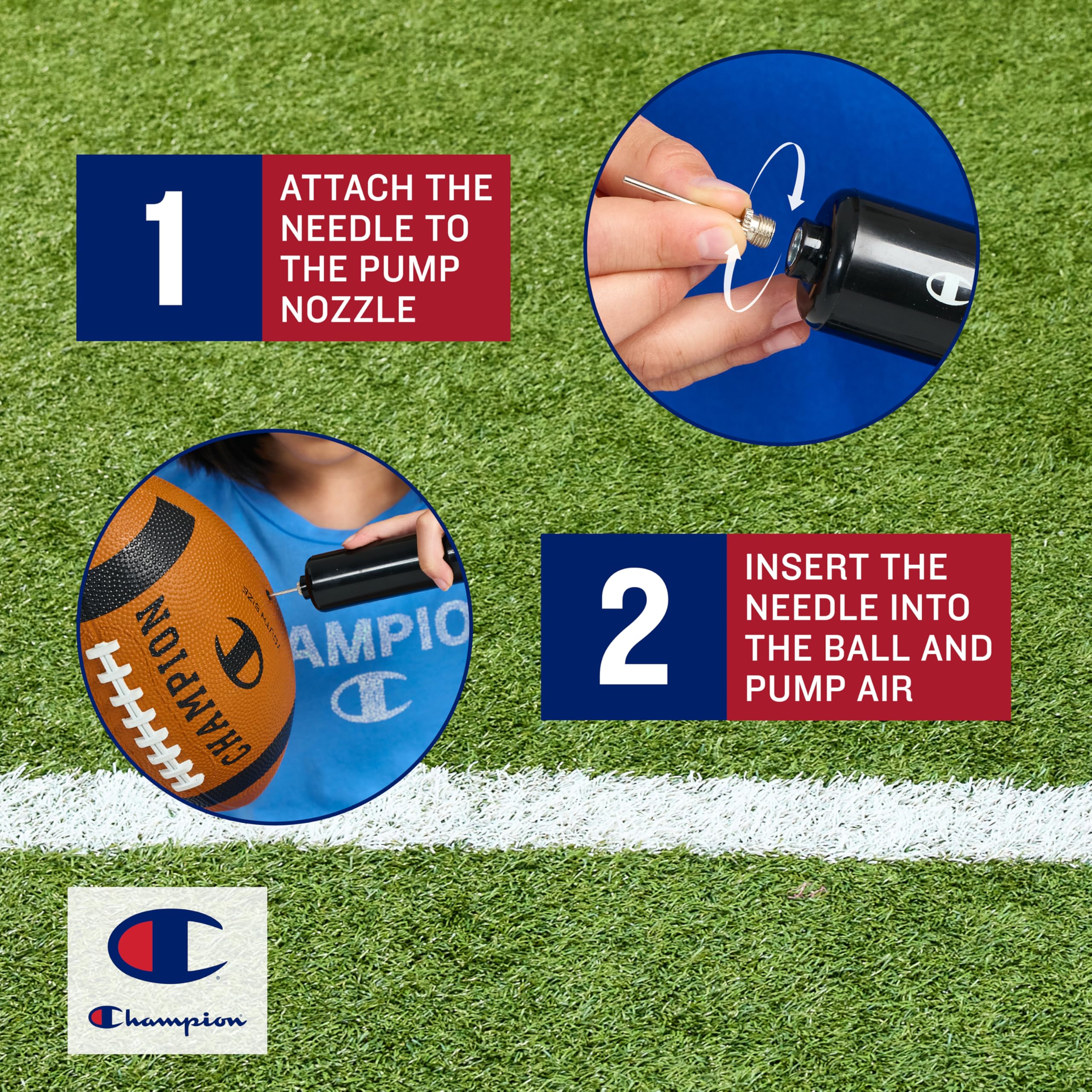 Champion Blitz - Pallone da calcio per tutte le stagioni, presa migliorata, rivestimento in gomma resistente e lacci modellati, per sport all'aria aperta e allenamento, include 6 pompe per pallone | Copertura in gomma resistente, lacci modellati, presa mi