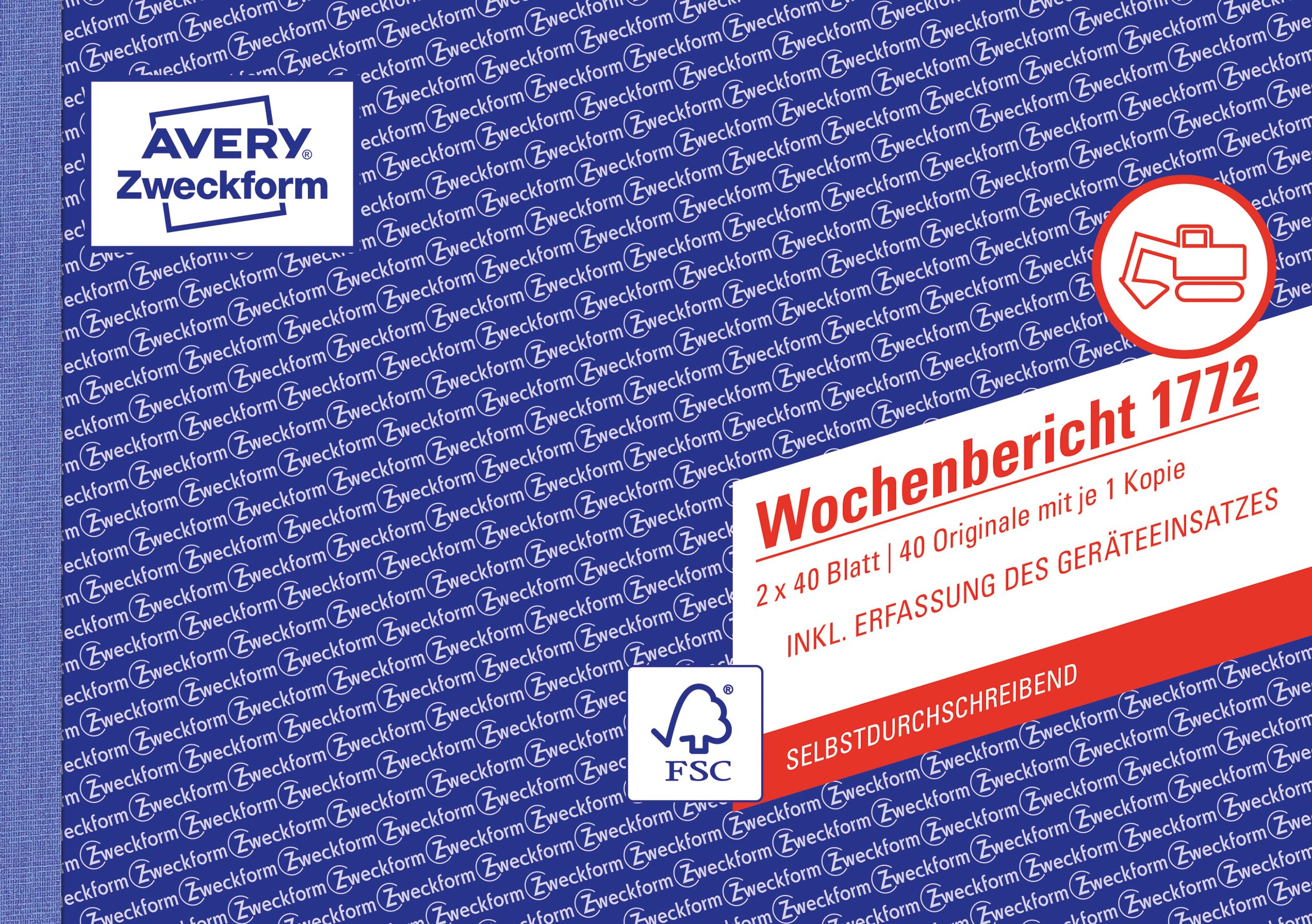 Avery Zweckform 1772-5 Wochenbericht (A5 quer, selbstdurchschreibend, von Rechtsexperten geprüft, für DE/AT zur wöchentlichen Dokumentation der Arbeitsleistung, 2x40 Blatt), 5er-Pack, weiß/gelb/blau