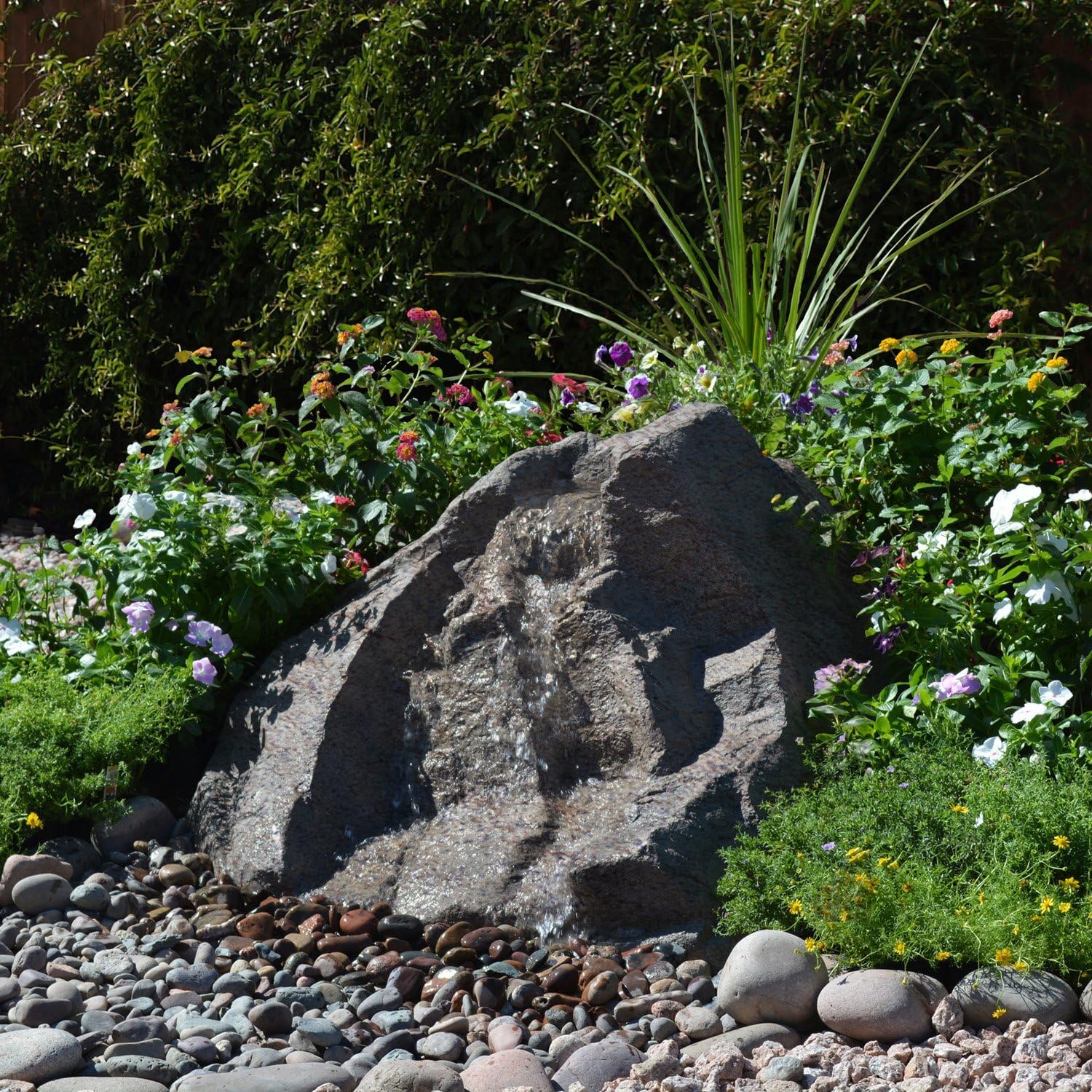 Outdoor Waterfall Fountain With Complete Disappearing Pondless Water Kit and Artificial Rock Waterfall, Mission Falls by EasyFalls in Sahara Brown Color