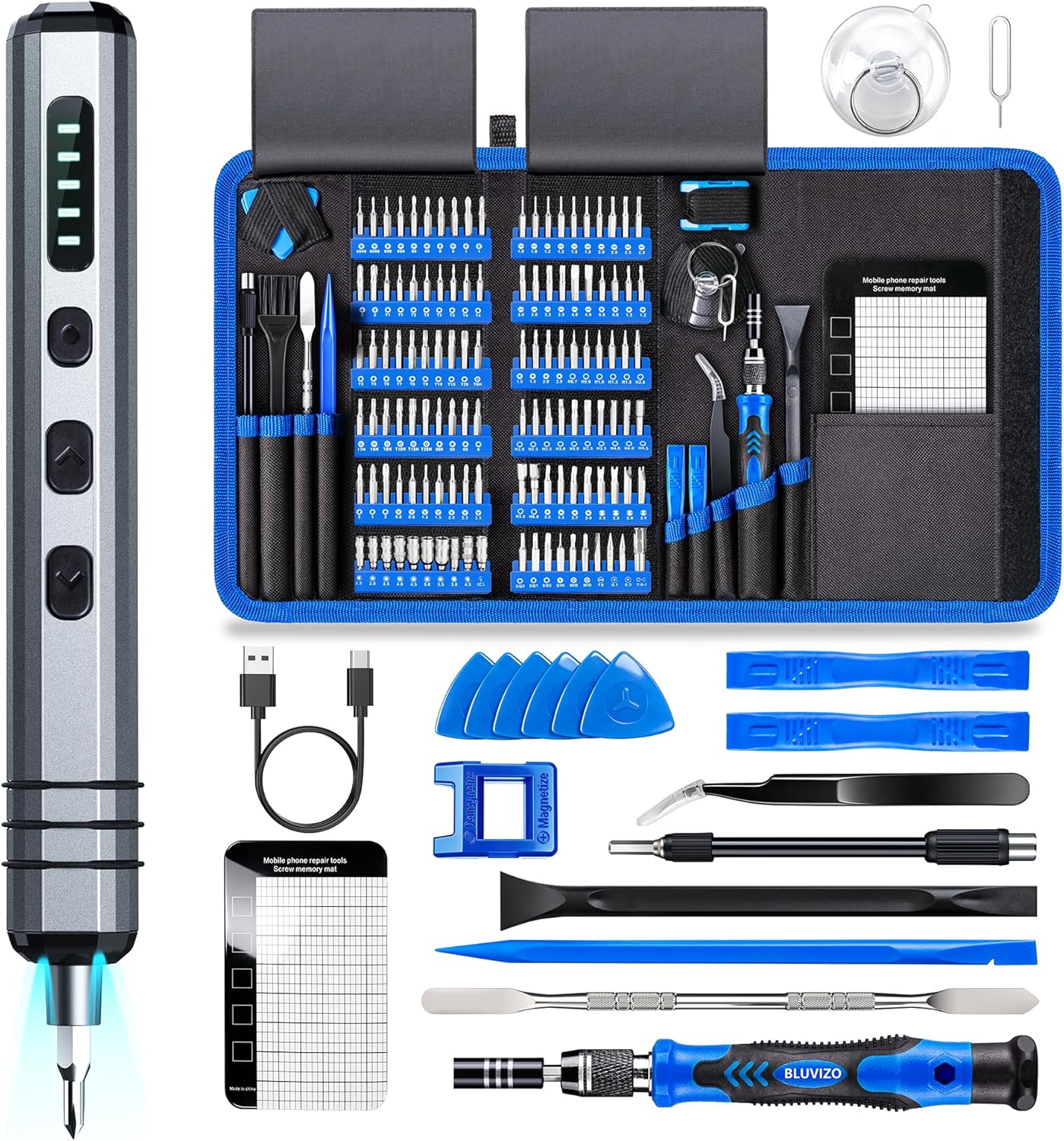 Mini Elektro Schraubendreher Set 140-tlg.: Präzisions-Reparatur-Set Feinmechaniker Werkzeug mit 120 4mm Bits und 12 Demontage-Zubehörteilen, 5 Stufen für PC, Handy, PS5, Switch