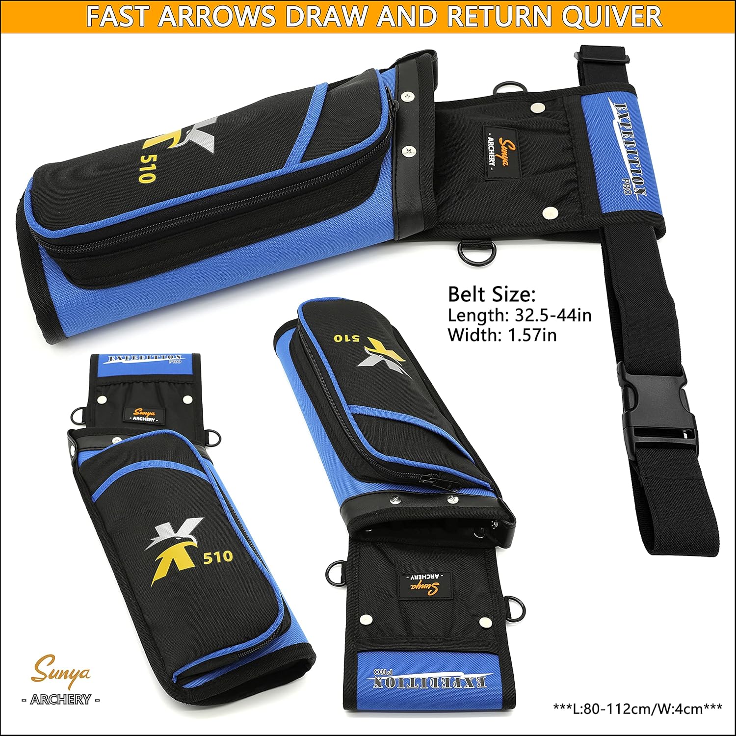 SUNYA - Archery Quiver for Arrows - Archery Hip Quiver with Belt, Fits 3 Arrow Tube Holder - Storage Pockets for Archery Accessories, Tools, Premium Nylon Material Field Quiver : Sports & Outdoors