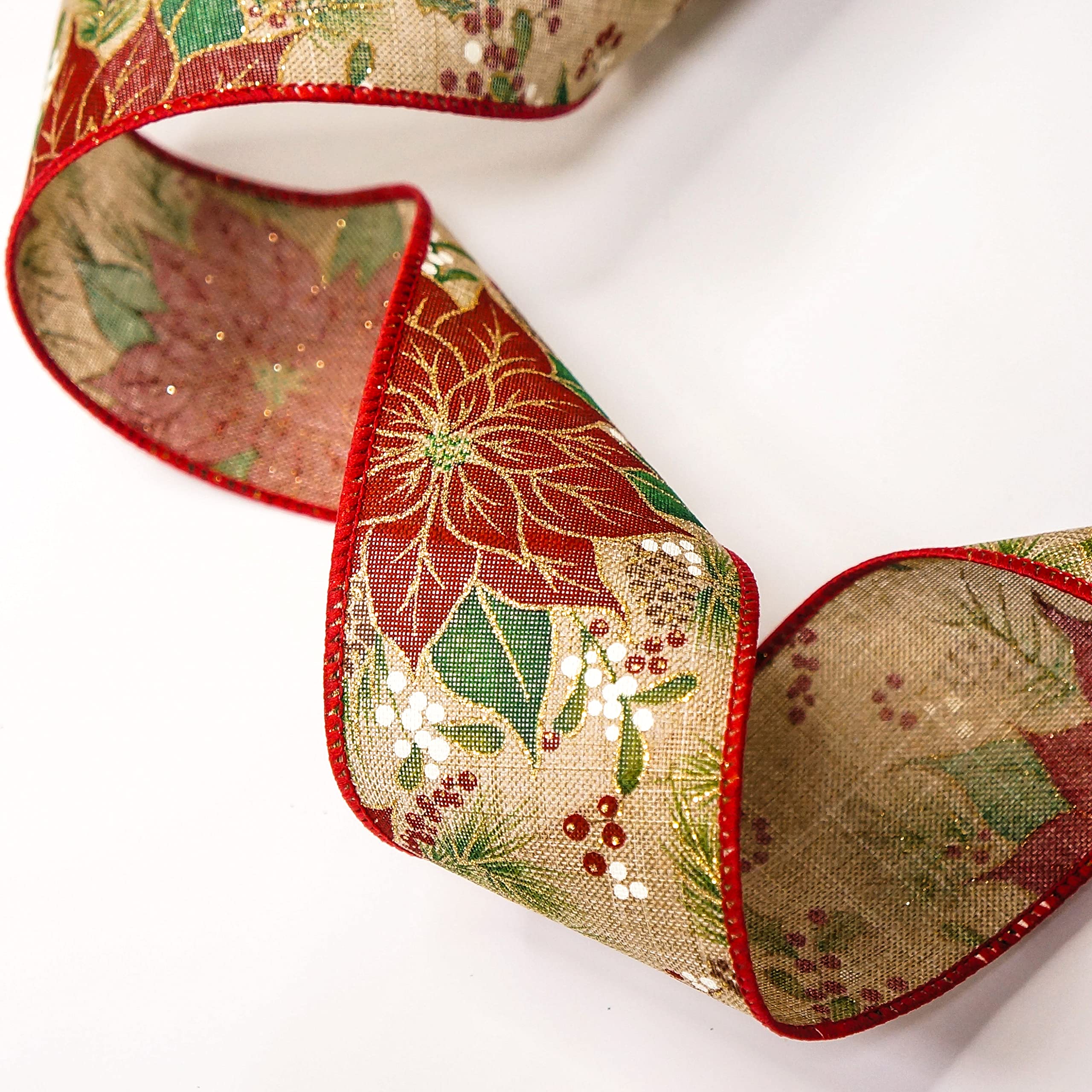 Altier Juteband mit Weihnachtsstern – 6,3 cm x 9,1 m x 1 Rolle für Weihnachten, Heimdekoration, Geschenkverpackungen, Schleifenherstellung, Kranz, DIY Handwerk