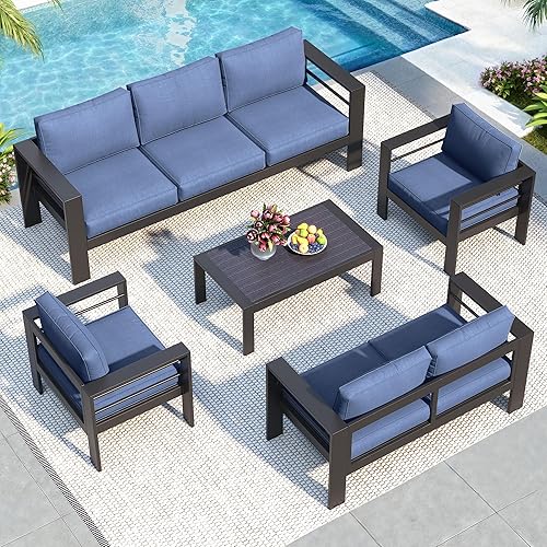 Miniatura 2 de Solaste Juego de muebles de patio de aluminio para todo tipo de clima, moderno juego de muebles de metal para exteriores con asientos profundos de