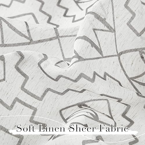 Miniatura 7 de RYB HOME Cortinas traslúcidas de 84 pulgadas de largo para sala de estar, lino natural, geométrico, folclórico, cortinas de ventana lavables para