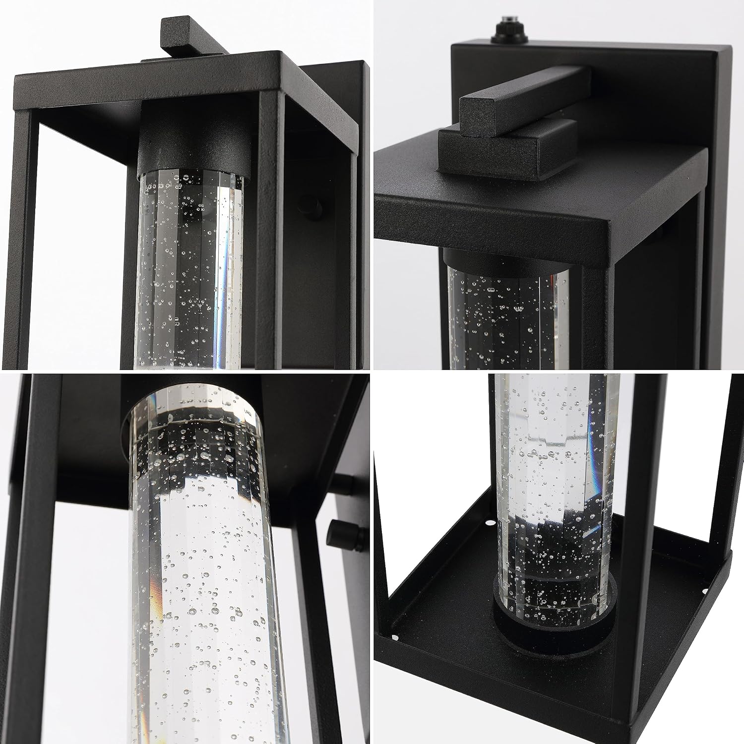 JONATHAN Y 4.75" Black 1-Light Iron and Seeded Glass Outdoor Sconce, Dusk-to-Dawn Sensor Industrial Vintage Wall Lantern for Entryway, Modern Farmhouse, Integrated LED JYL2406A