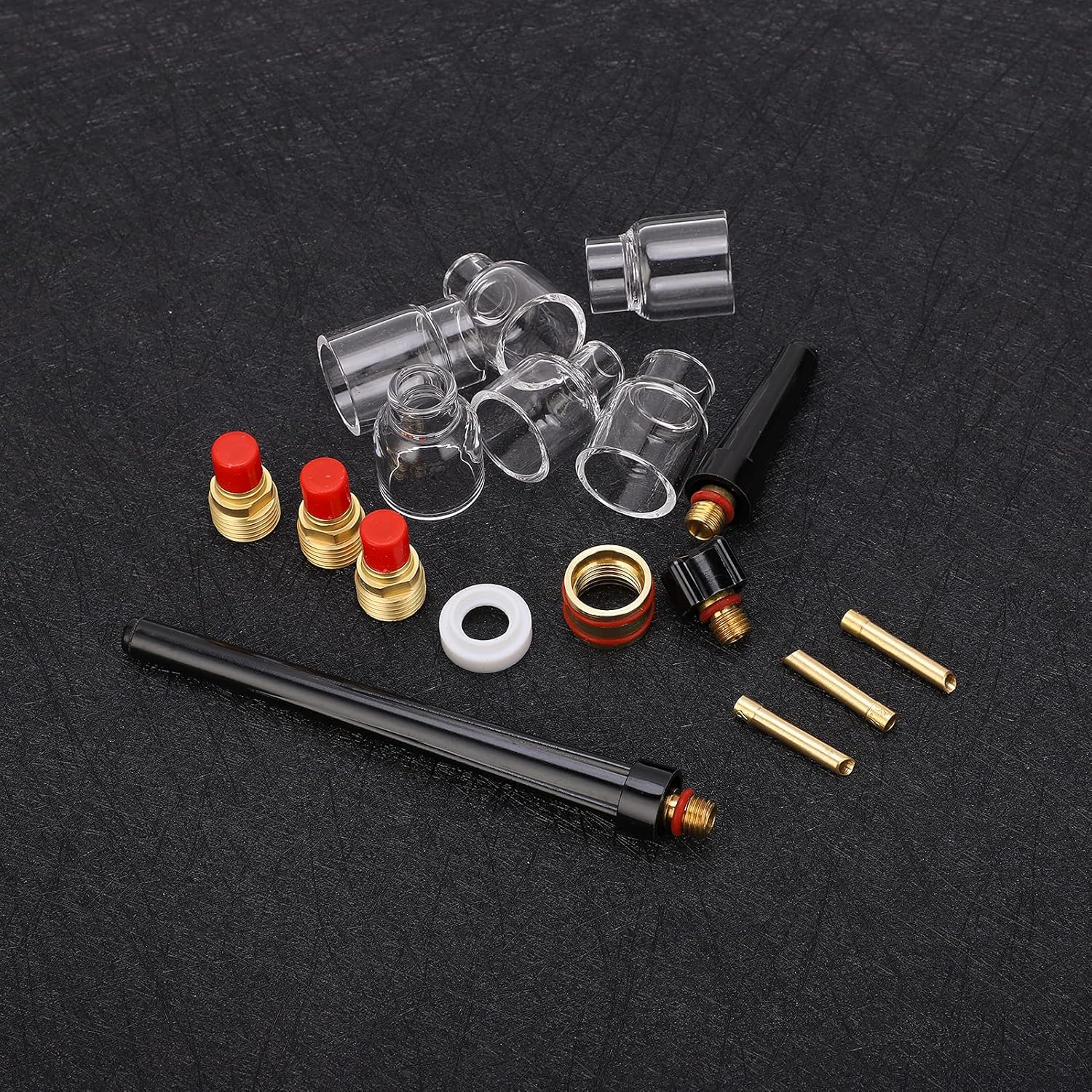 Welding Torch Stubby Gas Lens Glass Cup Kit, Brass Consumables Glass Cup Nozzle 2mm for WP9 / 20