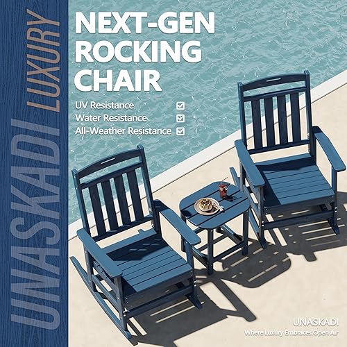 Miniatura 8 de Juego de 2 mecedoras para exteriores, de gran tamaño, HDPE resistente a todo tipo de clima, respaldo alto de 31.5 pulgadas, asiento profundo de 21.5