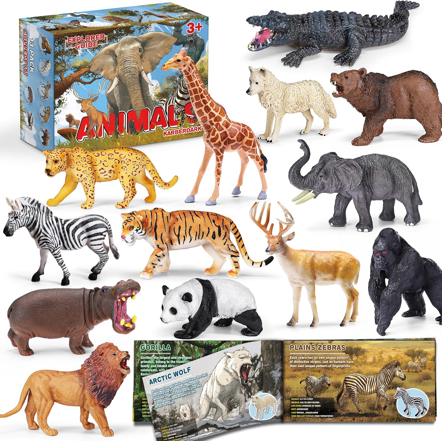KarberDark 13 Pack Realistic Safari Wild Animal Toys for Toddlers 1-3 with Educational Booklet & Gift Box