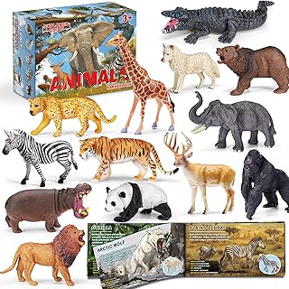 13-Pack Realistic Wild Animal Figures Set with Educational Booklet – Ideal Toddler Safari Learning Toys