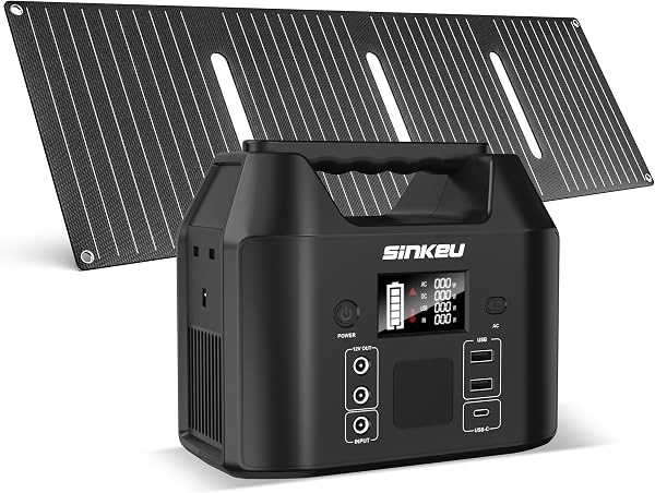 SinKeu 96Wh Portable Power Station with Solar Panel 40W, 30000mAh LiFePO4 Battery Solar Generator has 230V 150W AC Outlet/12V DC/USB, Backup Power for Camping Picnics Garden & Home Emergency - 1