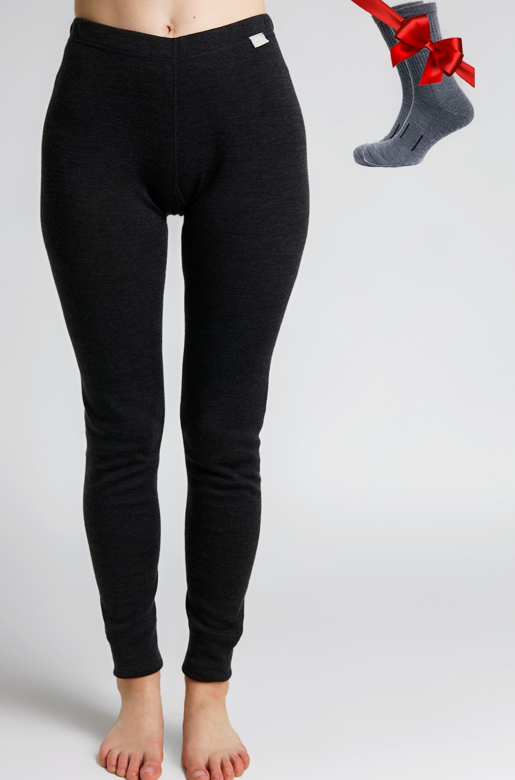 Merino.tech Merino Wool Base Layer Womens Pants 100% Merino Wool Leggings Midweight Thermal Underwear Bottoms + Wool Socks
