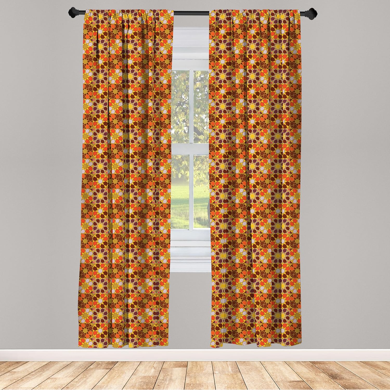 Lunarable Retro Window Curtain Panels 4 Pack, Colorful Rhythmic Traditional 70's Vintage Flowers Inspired Motifs Illustration, Lightweight Set with Rod Pocket, 4 Panels of - 28"x84", Multicolor