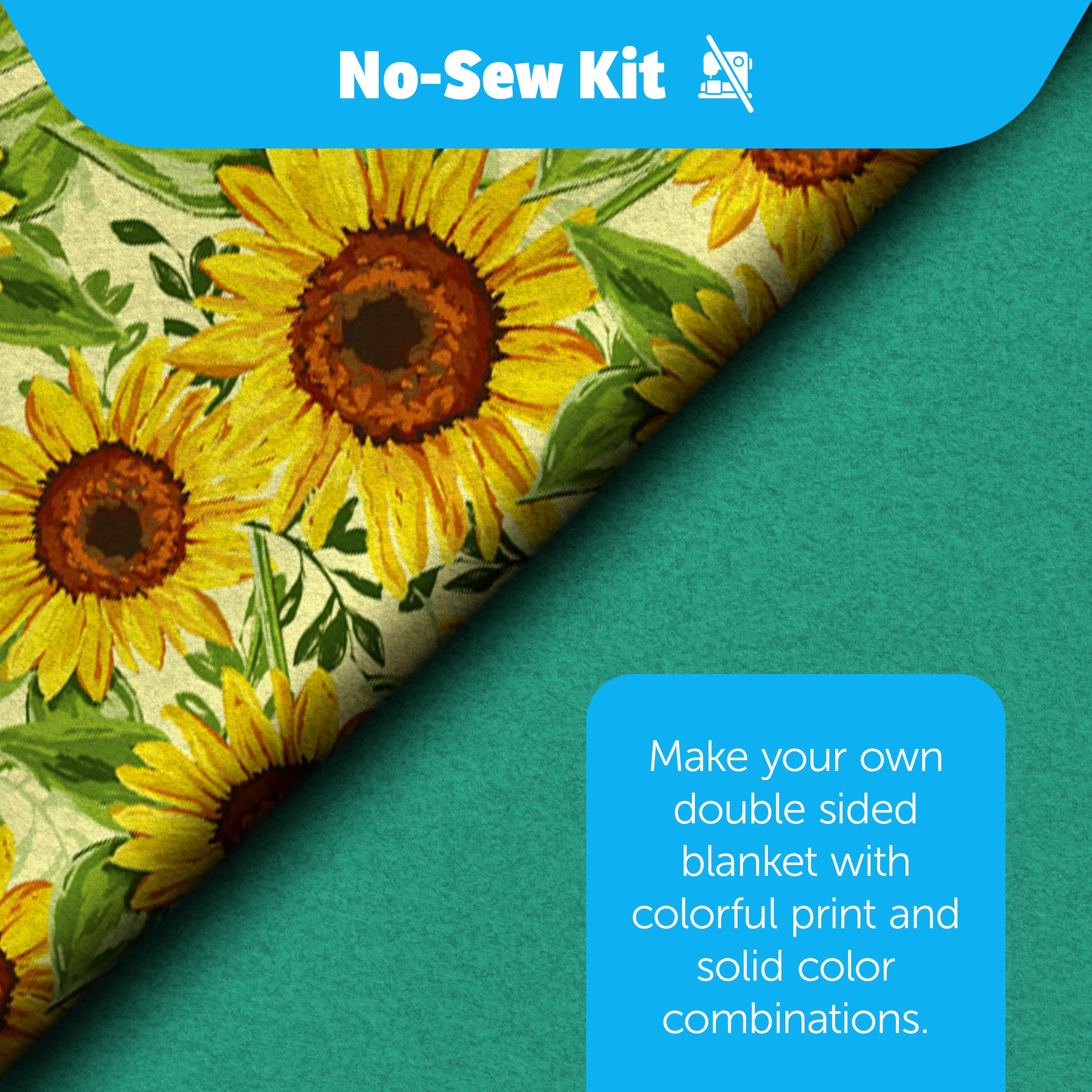 YourFleece No-Sew Throw Fleece Fabric DIY Blanket Making Kit, Make Your Own, Anti-Pill, Sunflowers, 50x60 Inches - Image 2
