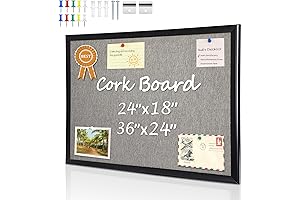 ORIENTOOLS 24&quot; x 18&quot; Framed Cork Board for Walls with Gray Fabric