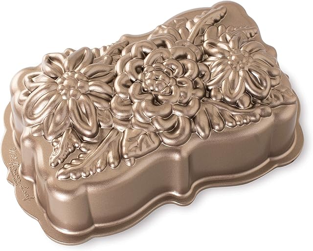 Nordic Ware Wildflower Loaf Pan, Original Cast Aluminium Tin, Bundt Cake Tin with Floral Pattern, Cake Mould Made in The USA, Colour: Toffee, 6-Cup Capacity