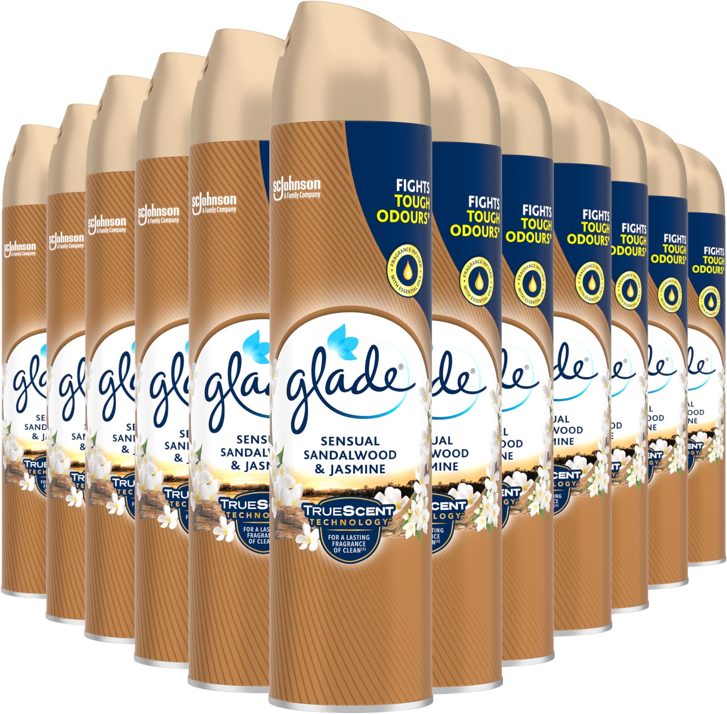 Air Freshener, Aerosol Room Spray, Sandalwood & Jasmine, Pack of 12 (12 x 300ml)