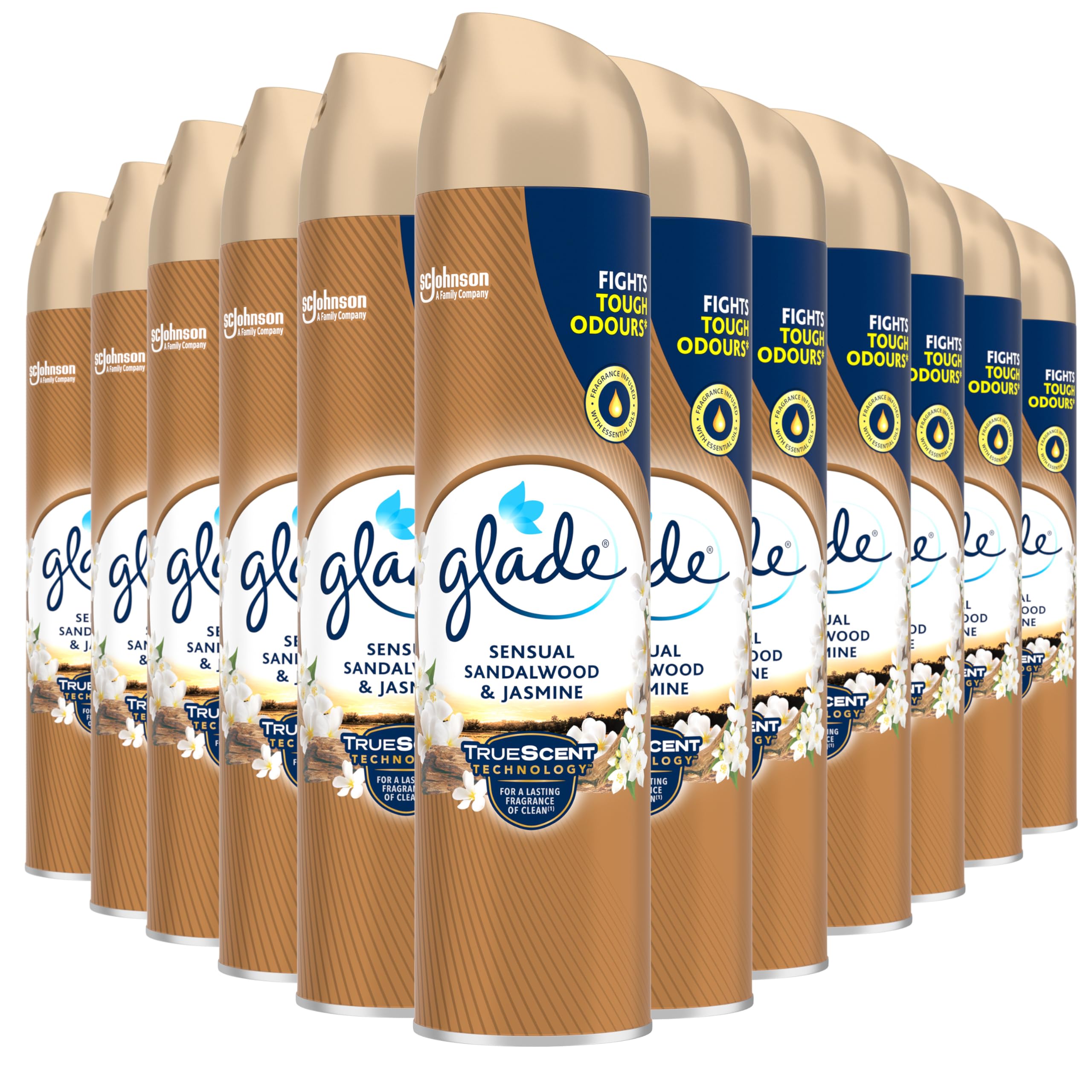 Air Freshener, Aerosol Room Spray, Sandalwood & Jasmine, Pack of 12 (12 x 300ml)