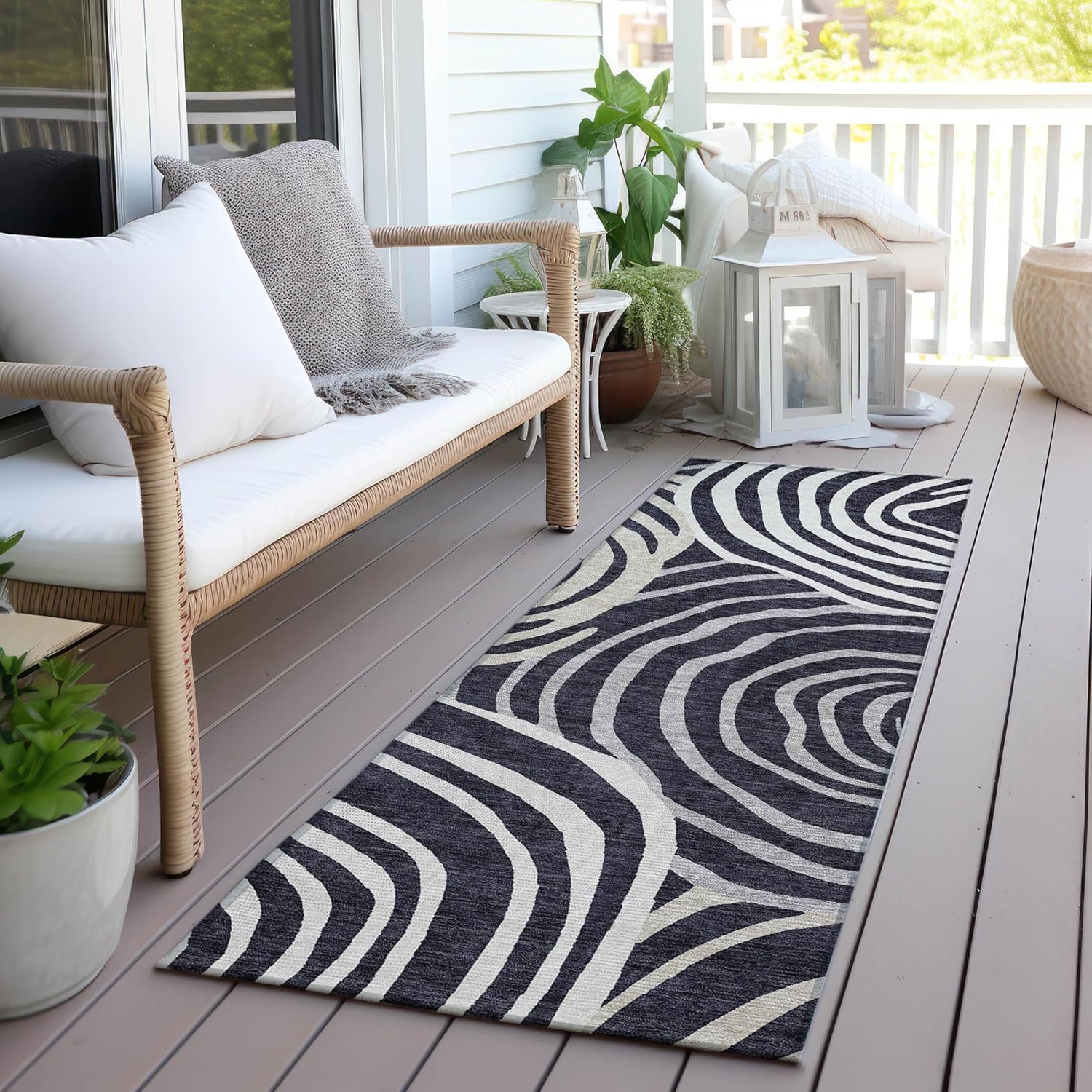Addison Rugs Chantille ACN765 Black 2'3" x 7'6" Indoor/Outdoor, Machine Washable, Easy Clean, Non Shedding, Bedroom, Living Room, Dining Room, Kitchen, Patio Runner Rug