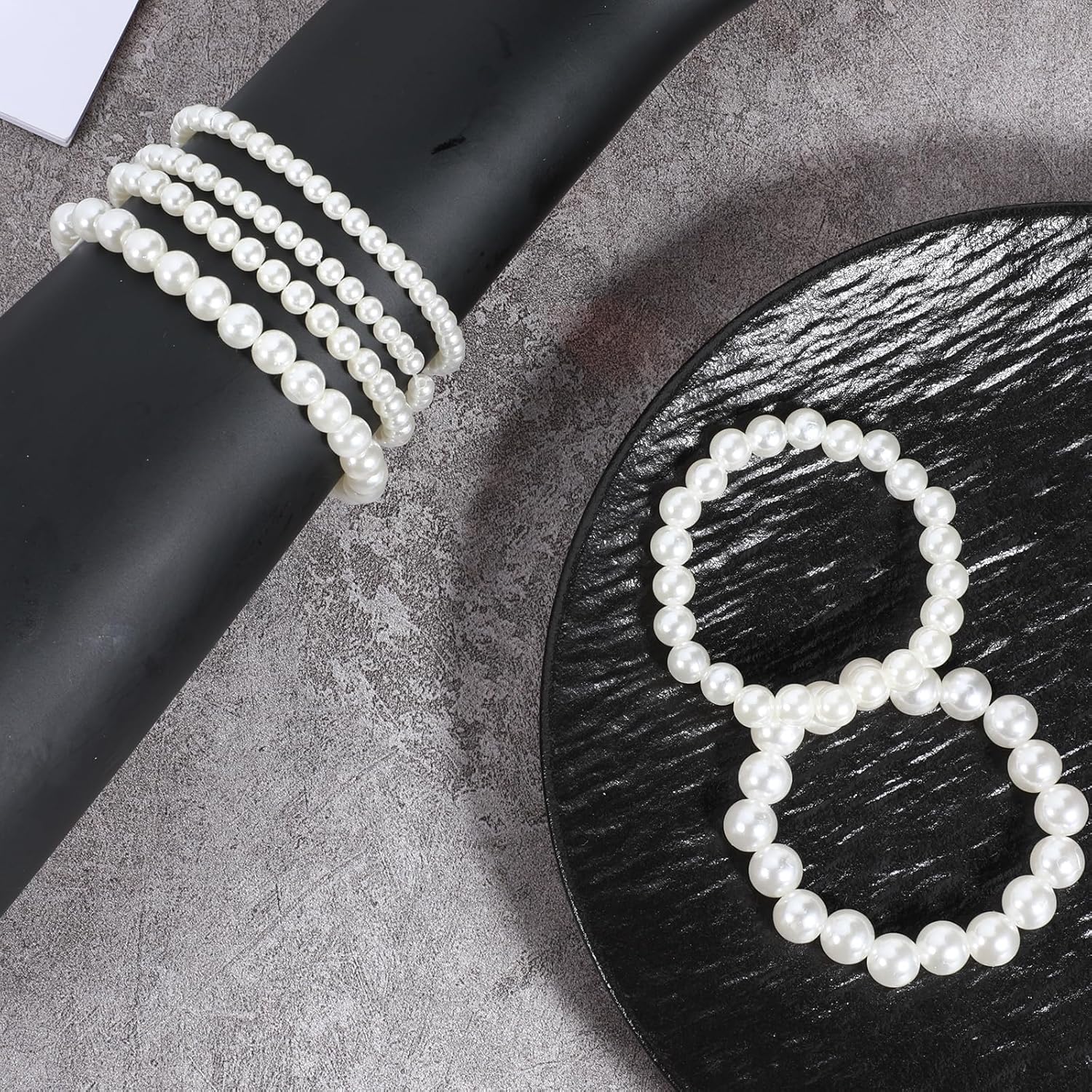 6 PCS White Pearl Bracelets, Elastic Faux Pearl Bracelet Stretch, Stackable Fake Pearls Bead Bracelets Bridesmaid for Women Daily Wear Bridal Wedding Party Gift (10/8/6/5 mm Pearl) - Image 5