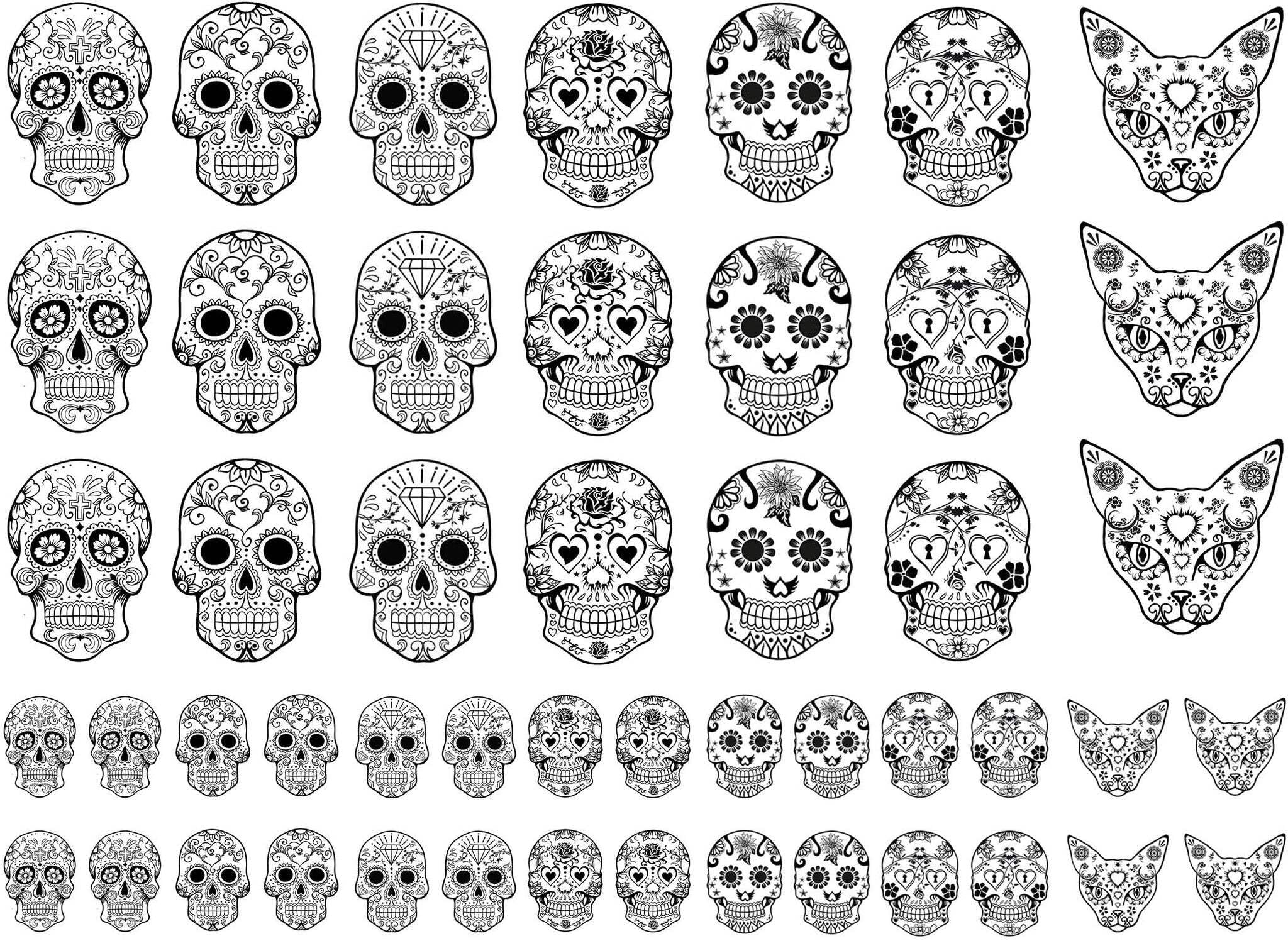 Sugar Skulls 49 pcs 0.5 to 1 Inch Black Fused Glass Decals