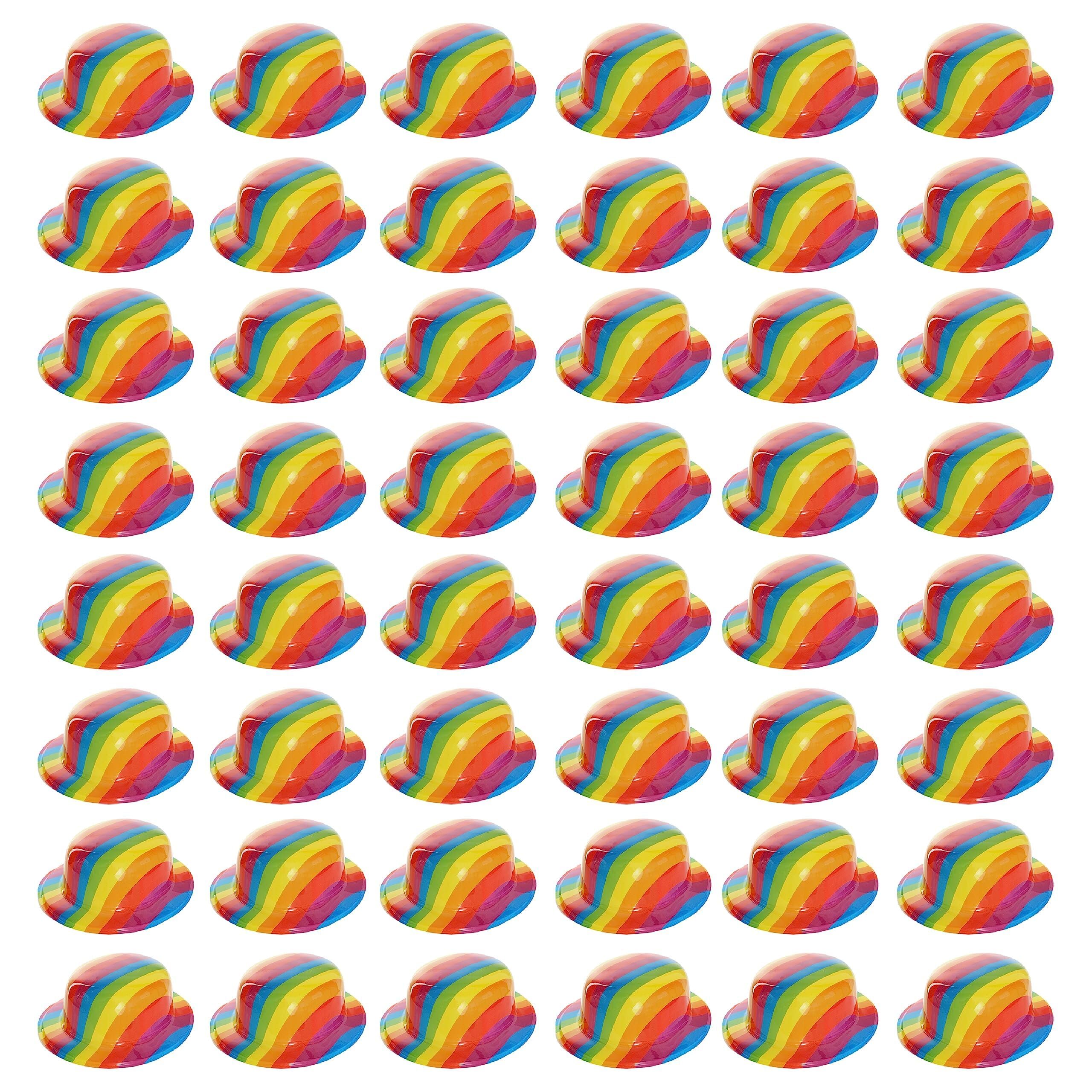 Adults Rainbow Bowler Hat - Pack of 48 - Multicoloured Plastic Bowler Hat - Pride Month Pride March Pride Events Fancy Dress Accessory