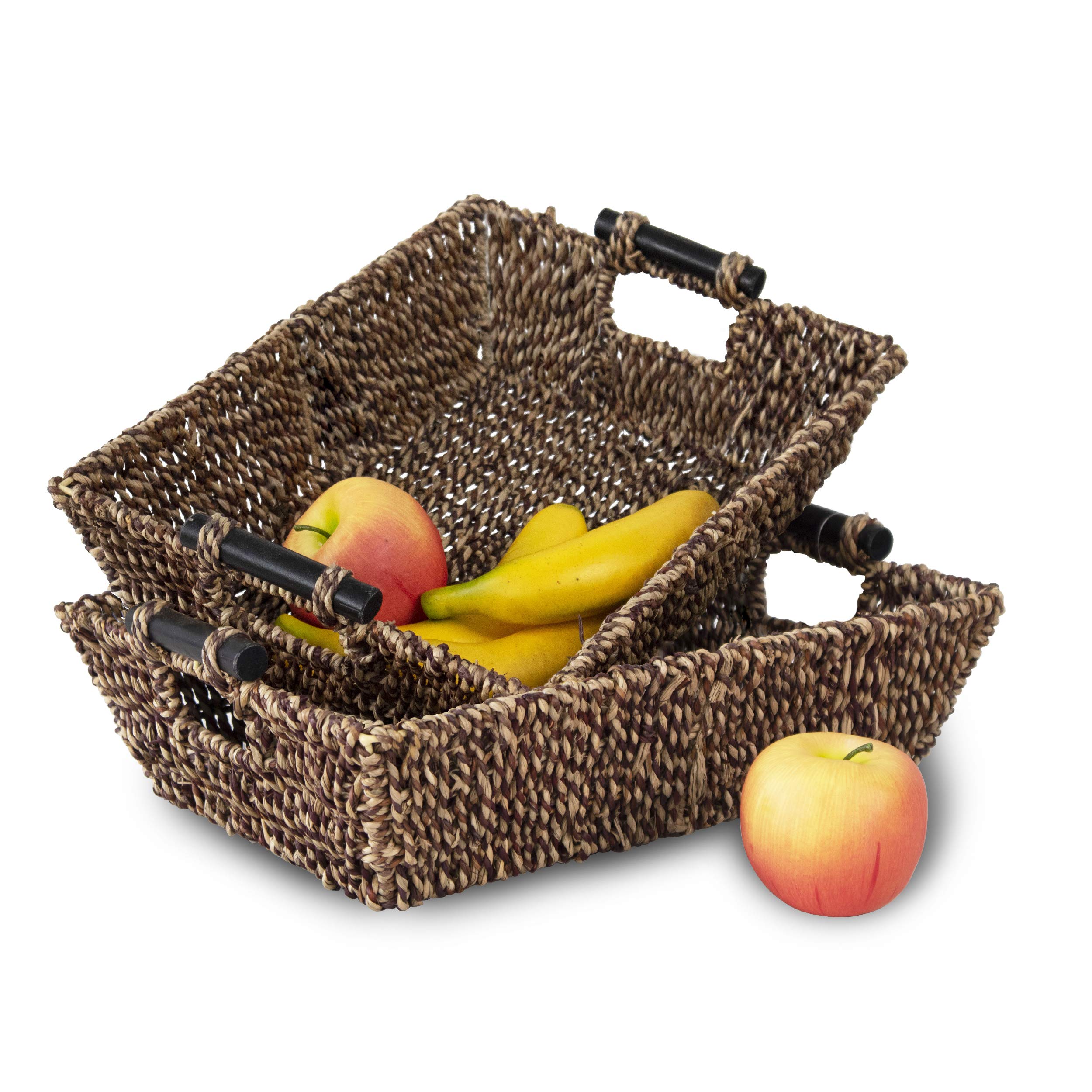 Buy MadeTerra Set of 2 Pack Wicker Shelf Baskets with Wooden Handles