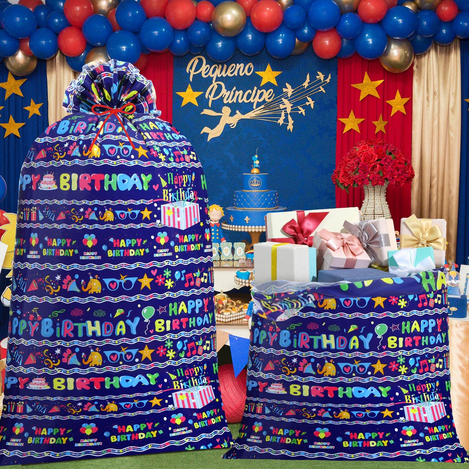 Teling 2 Pcs 80 x 60 in Jumbo Birthdays Gift Bags for Giant Present Extra Large Plastic Oversized Bike Birthdays Wrapping Bag for Baby Shower Party Favors(Blue)