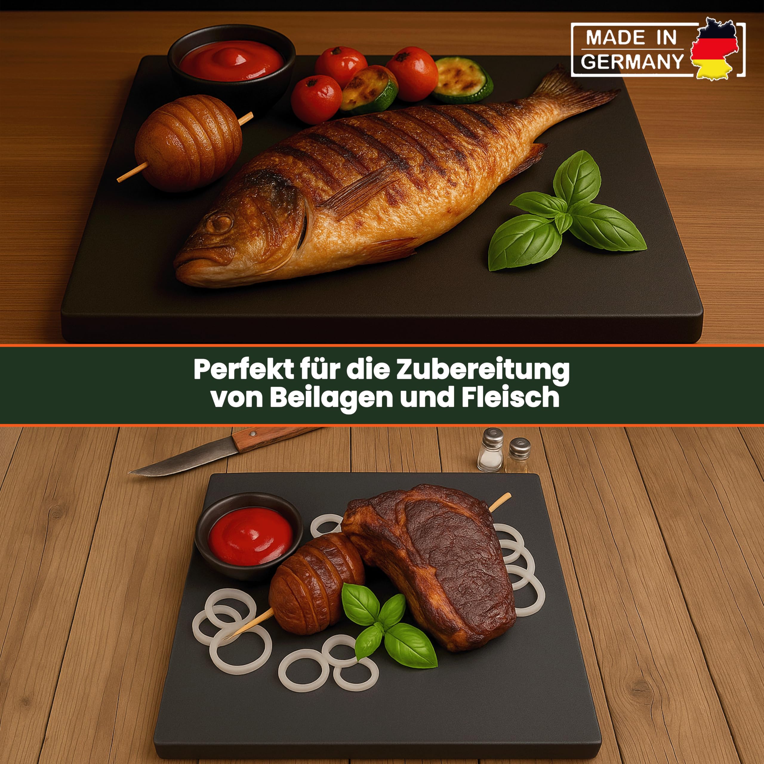 Pizzastein für Backofen & Grill – 375x297x20mm Glasierter Cordierit-Backstein, Rissbeständig für Brot & Heißer Stein-Grillen – Din En1388-1 zertifiziert – Made in Germany | Rechteckige Form, für Elektrogrill & Pizzaöfen geeignet, hitzebeständig bis 900°C,