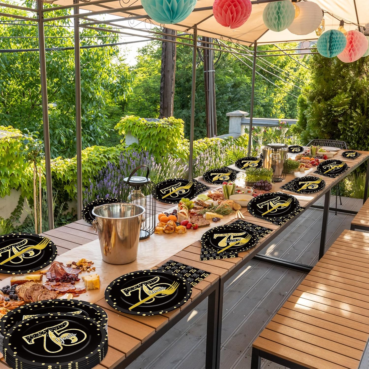 ZOiiWA 200 Pcs 75th Birthday Party Supplies Tableware Plates Cheers 75 Years Table Decorations Dinnerware Happy Party Favor Men Woman Seventy-five Years 50 Guests - Image 6