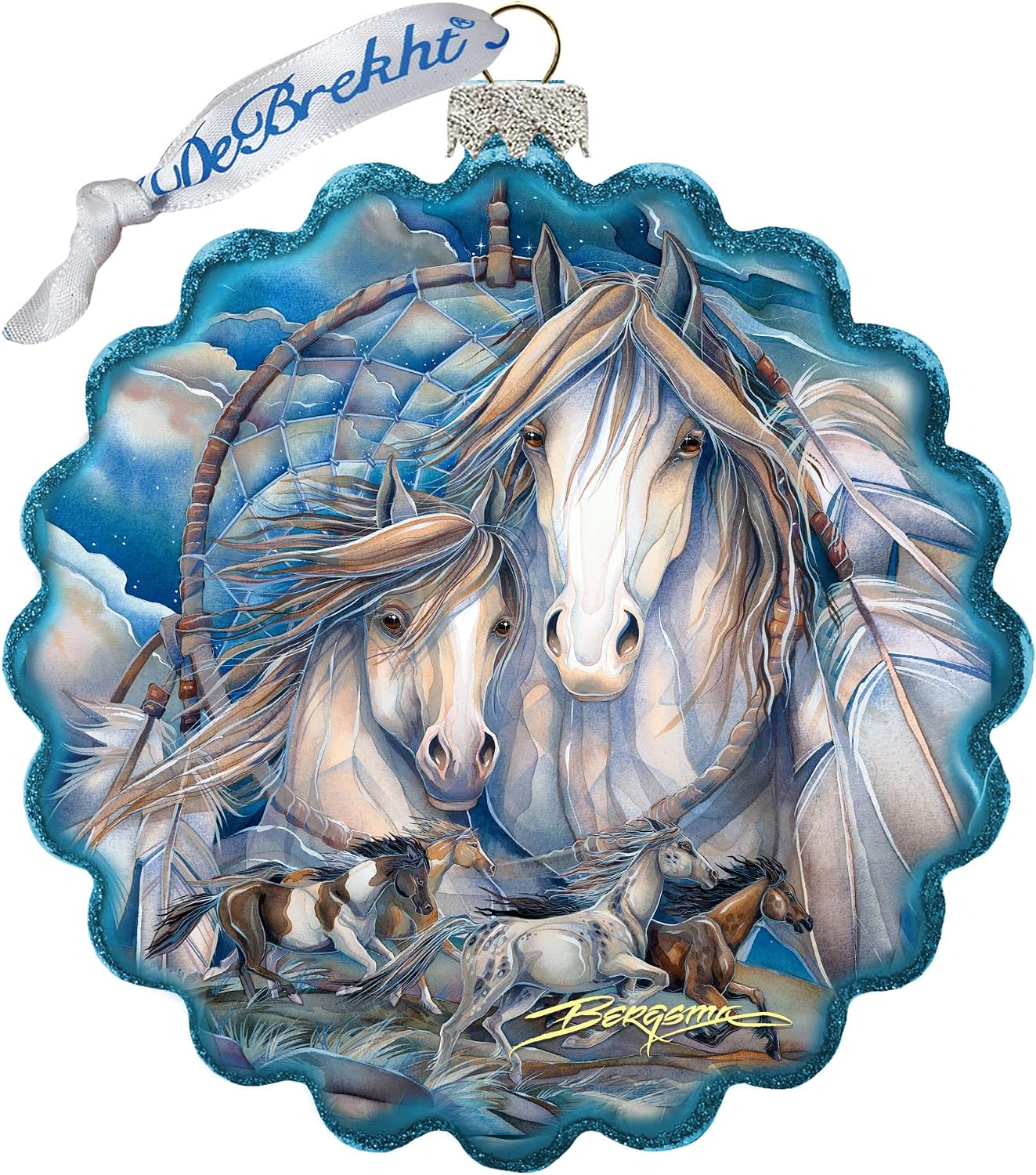 Mustangs Dream Catcher Journey Glass Wildlife Ornaments by Bergsma 759-637-JB - G.DeBrekht