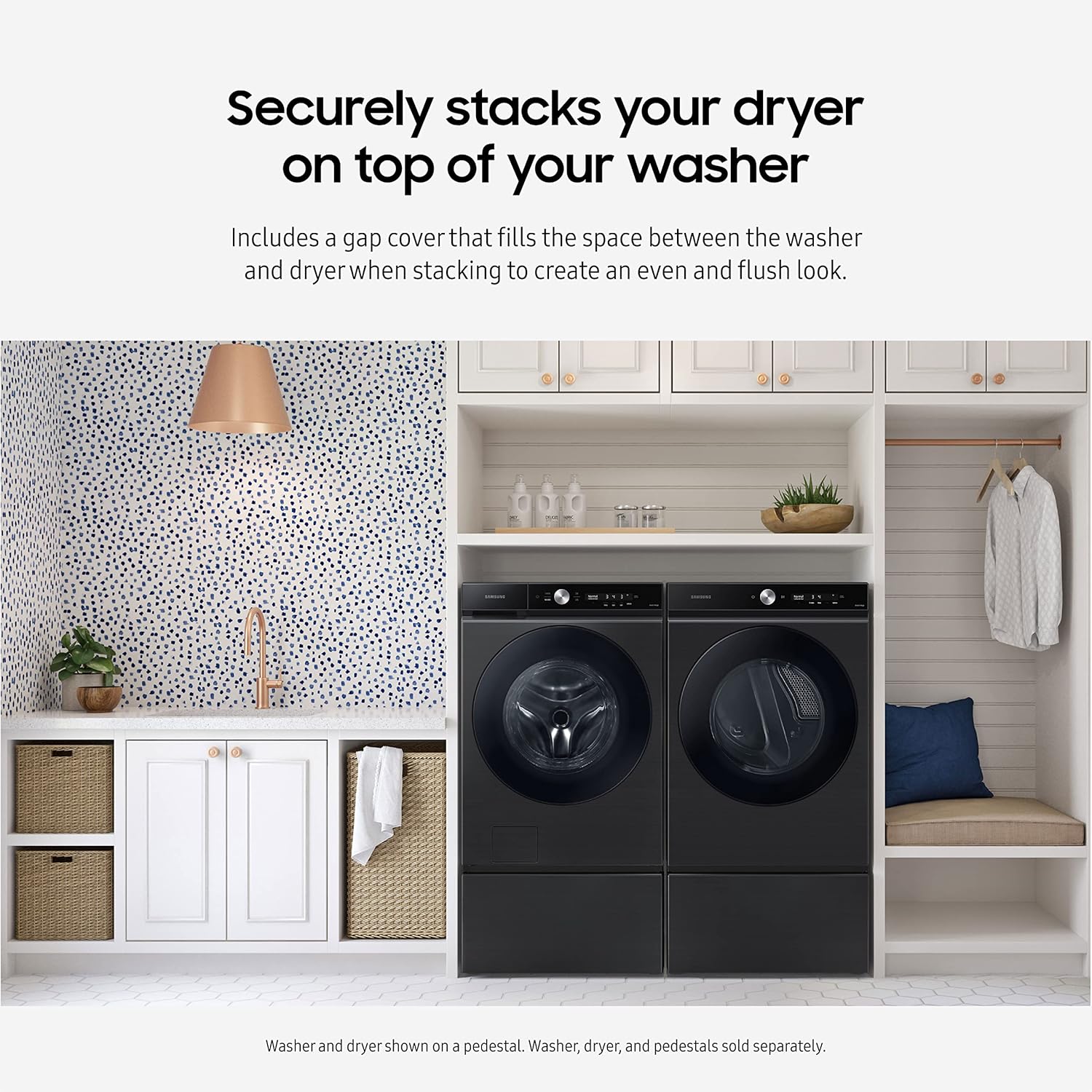 SAMSUNG Bespoke Front Load Washer Dryer Stacking and MultiControl Combo Kit, Includes Gap Cover to Fill Space Between Laundry Machines, All Parts Included, SKK-9MCV, Brushed Black