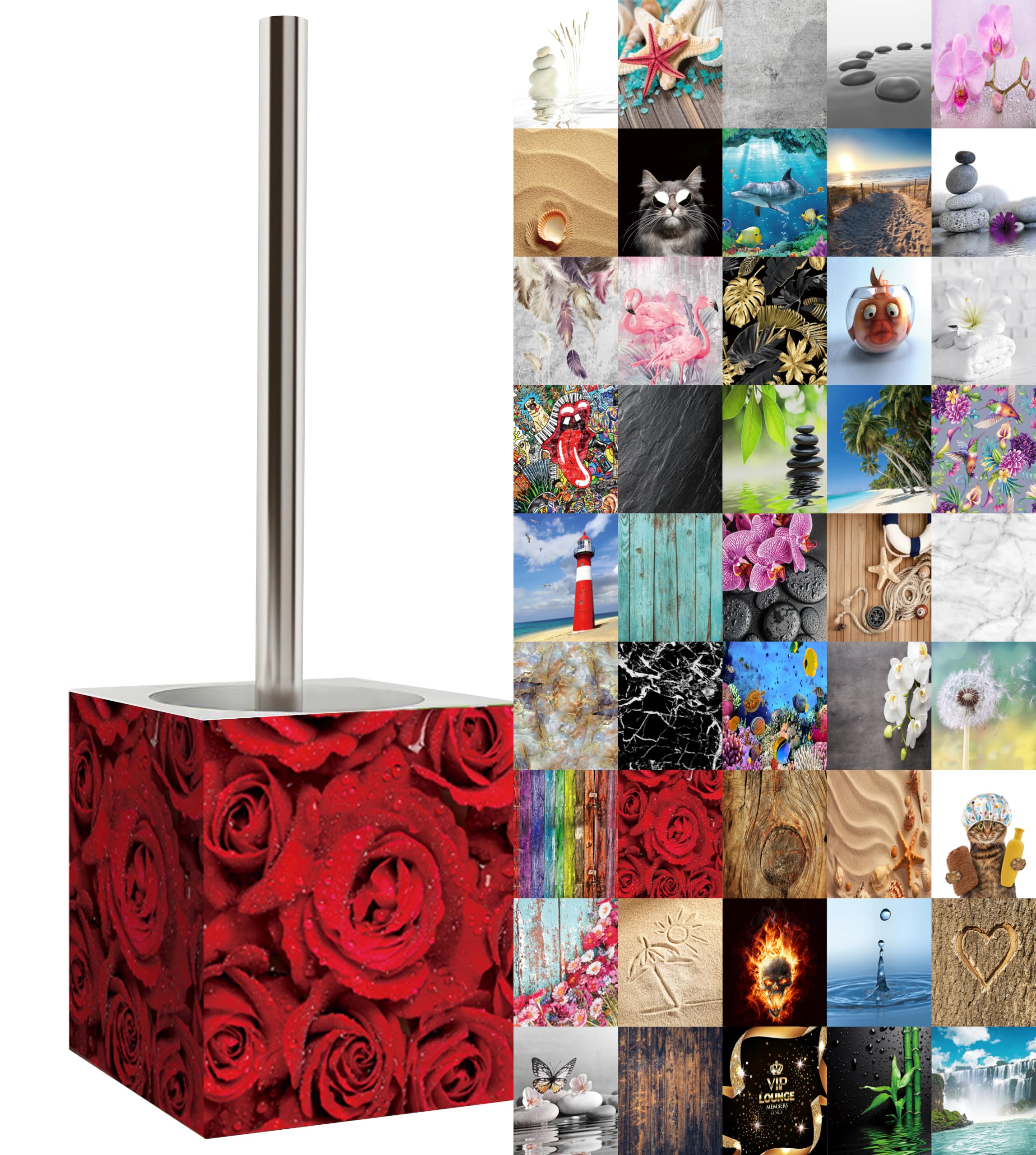 Sanilo Toilet Brush and Holder, Wide choice of beautiful Toilet Brush and Holder, Stainless Steel Handle, With Exchangeable Brush Head, Easy to clean (Roses)