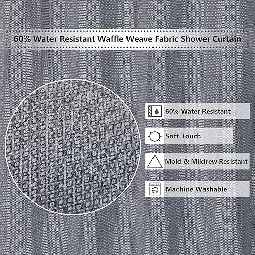 Miniatura 7 de GAOMON Cortina de ducha de tela, impermeable, tejido de gofre, cortina de baño de lino y lino, cortina de ducha lavable de lujo, azul, 72 x 72