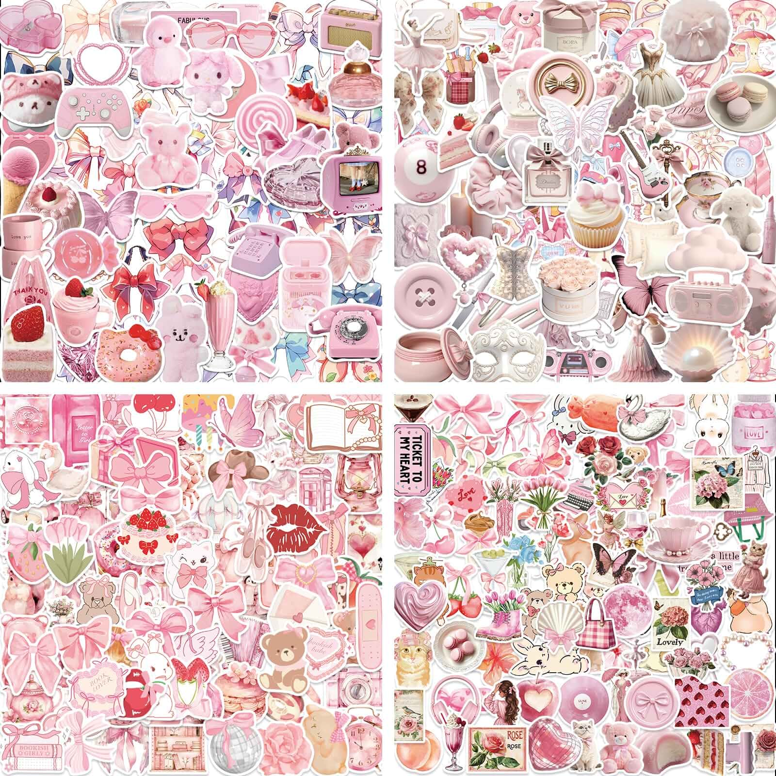 400 PCS Coquette Aesthetic Stickers,Cute Pink Bow Stickers for Laptops,Water Bottles,Journals,Girly Sticker for Women,Girl,Adults,Kids coquette aesthetic
