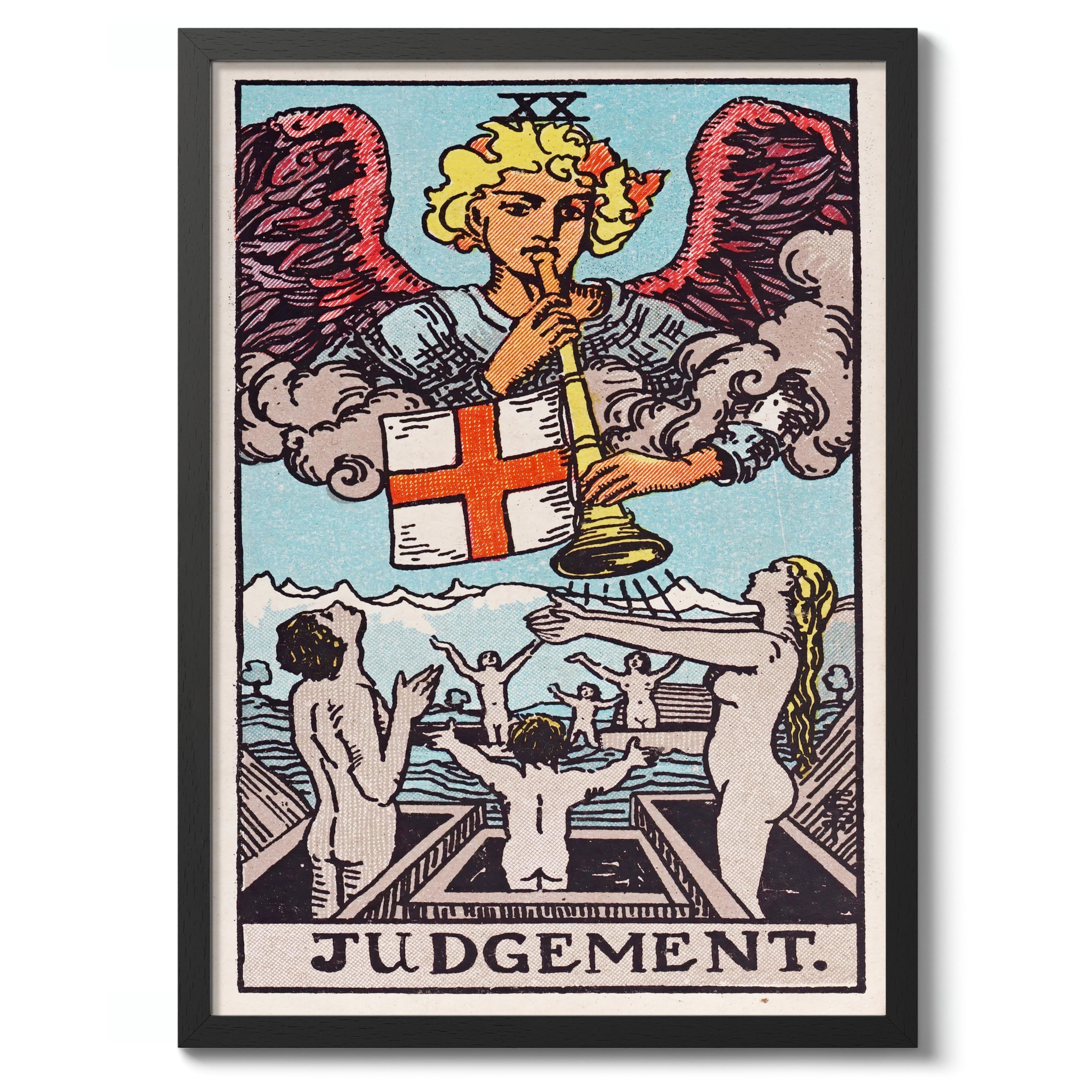 Animato Judgement Vintage Tarot Art Print, Spiritual Wall Art Poster, Retro Mystical Bedroom Home Decor, 50x70cm (Black Frame) - 53x73cm