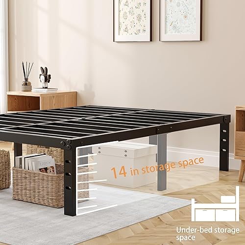 Miniatura 4 de Marco de cama Queen, cama tamaño Queen - Marco de cama de metal Queen y marco de cama de plataforma Queen, no necesita somier, incluye cama tamaño