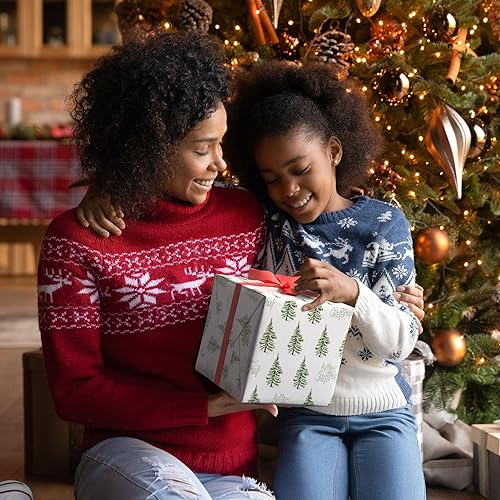 Miniatura 10 de RiukRaiu Papel de regalo de Navidad para niños, hombres y mujeres. Diseño de Navidad, envoltura de regalo que contiene árbol, automóvil, copo de