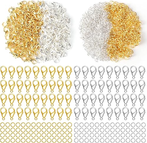 Vista 7 de 18 piezas de cierre de langosta de doble apertura, 3 tamaños de oro y plata, conectores de acero inoxidable para fabricación de joyas