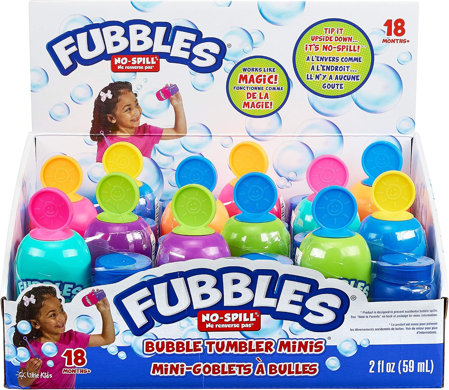 Fubbles Bubbles No Spill Bubble Tumbler Minis Party Favor 12 Pack | Bubble Toy for Babies Toddlers and Kids of All Ages | Includes 2oz Bubble Solution and a Wand per Bottle (Assorted Colors)