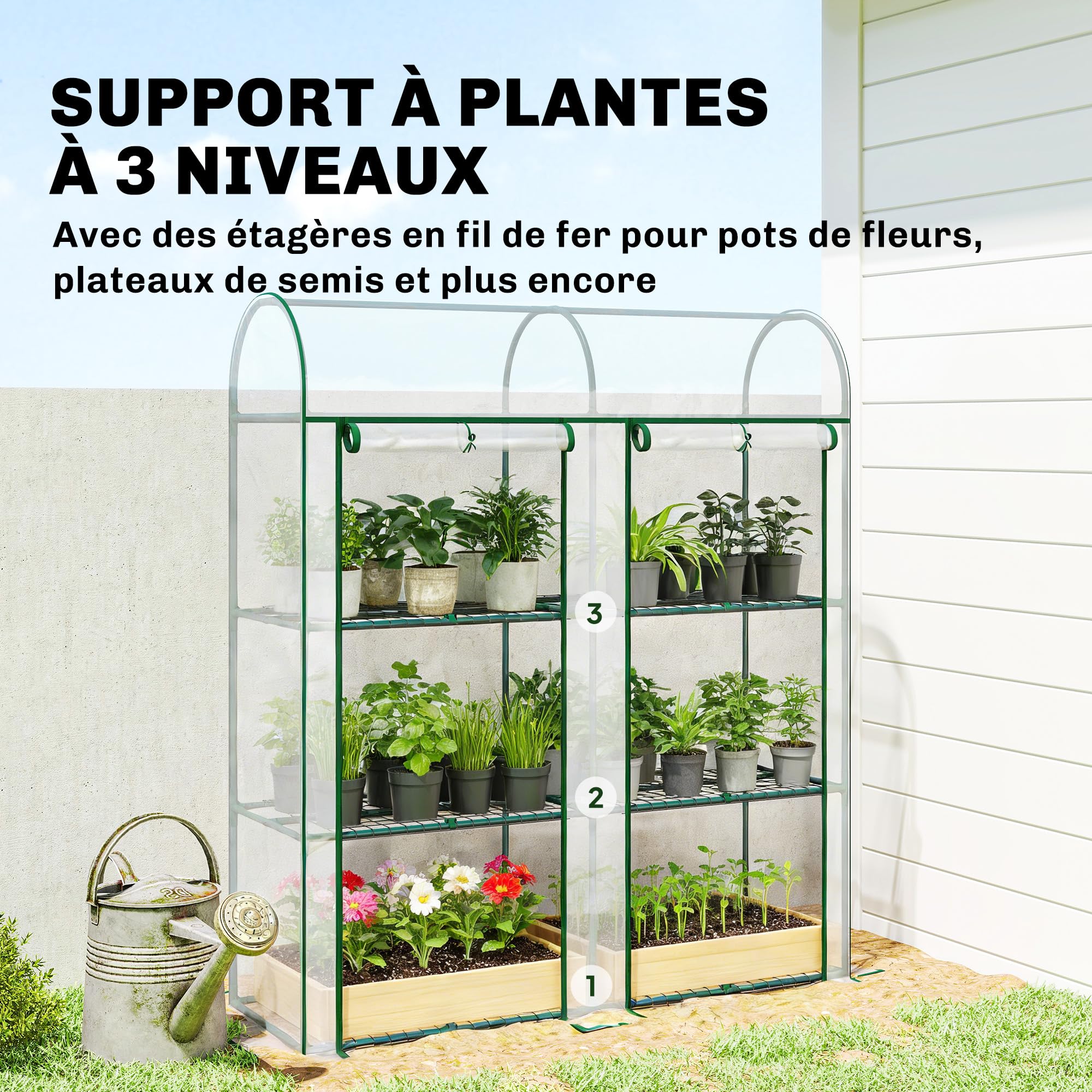 Outsunny Serre de Jardin Étagères 3 Niveaux 143 x 46 x 165 cm Transparent