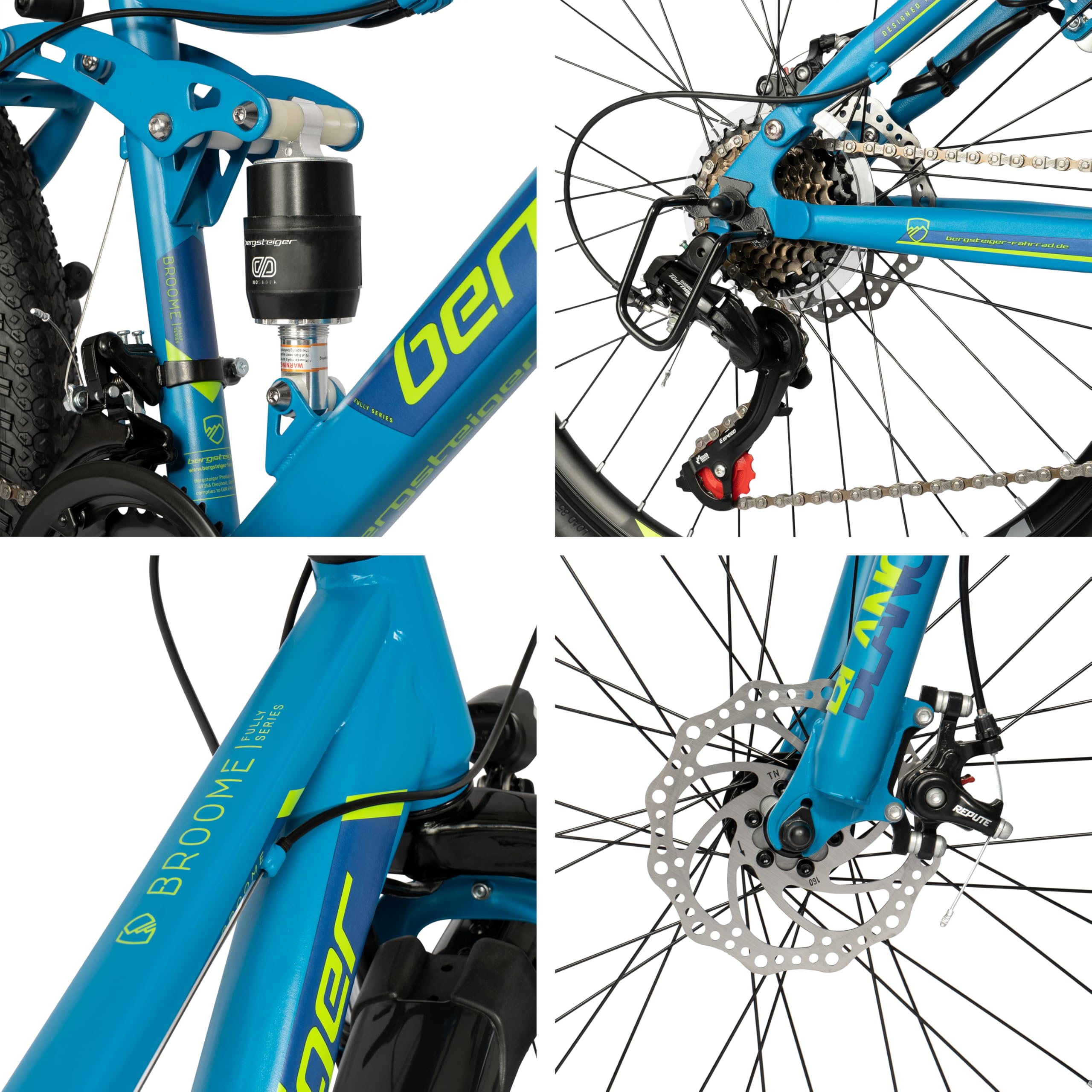 Bergsteiger Broome 24, 26 Zoll Kinderfahrrad, 21 Gang-Schaltung, StVZO, Mountainbike mit Vollfederung, Scheibenbremsen & Dynamo-Licht, geeignet für 8, 9, 10, 11, 12, 13 Jahre, Jungen & Mädchen