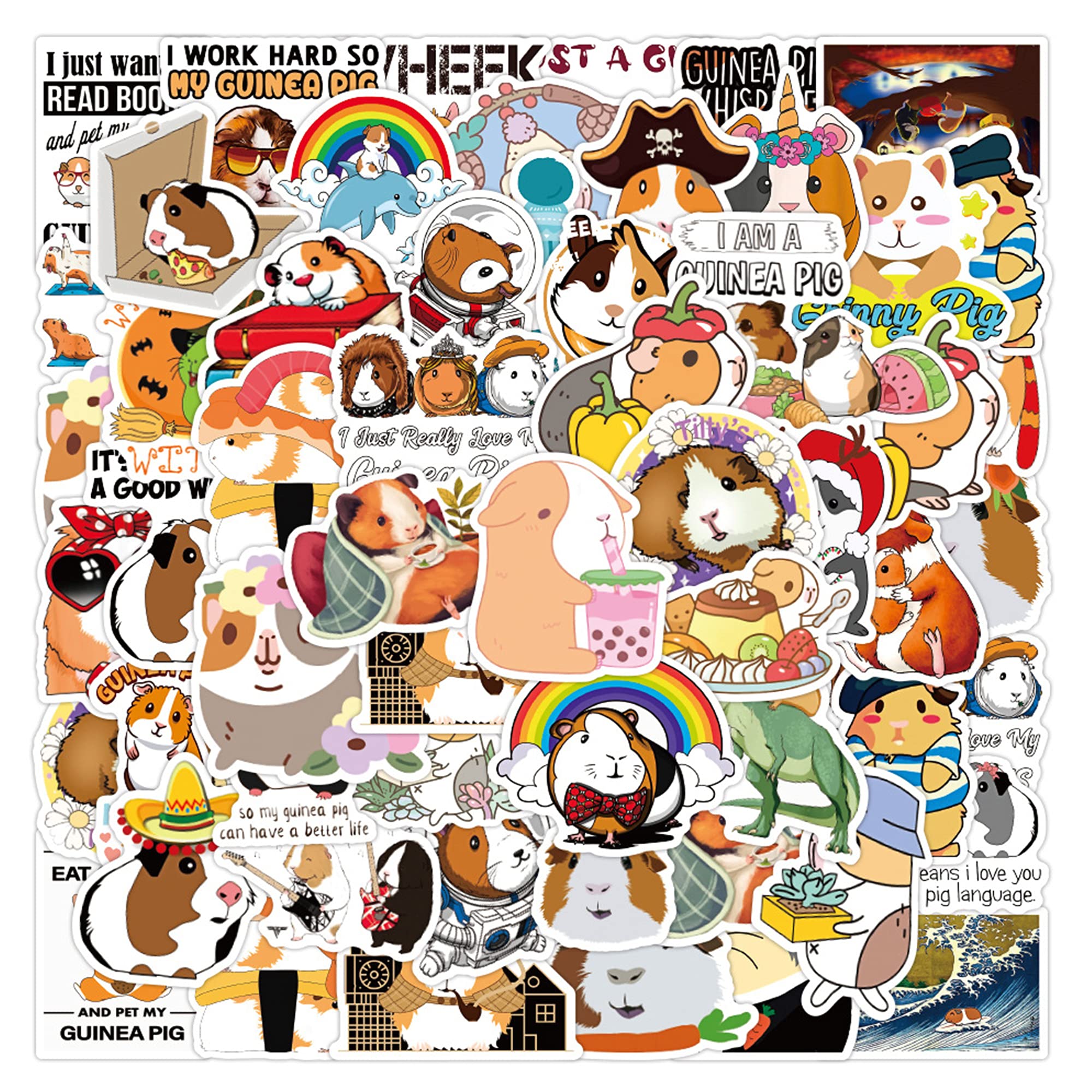 MUYINGZHUO Guinea Pig Stickers, 50PCs Pack, Cute Animal Aesthetic Stickers, Vinyl Waterproof Decals, Stickers for Laptop, Hydro Flask, Water Bottle, Bumper Car Planner Stickers, Stickers for Kids, Toddlers, Teens, Girls, Adults (Guinea pig)