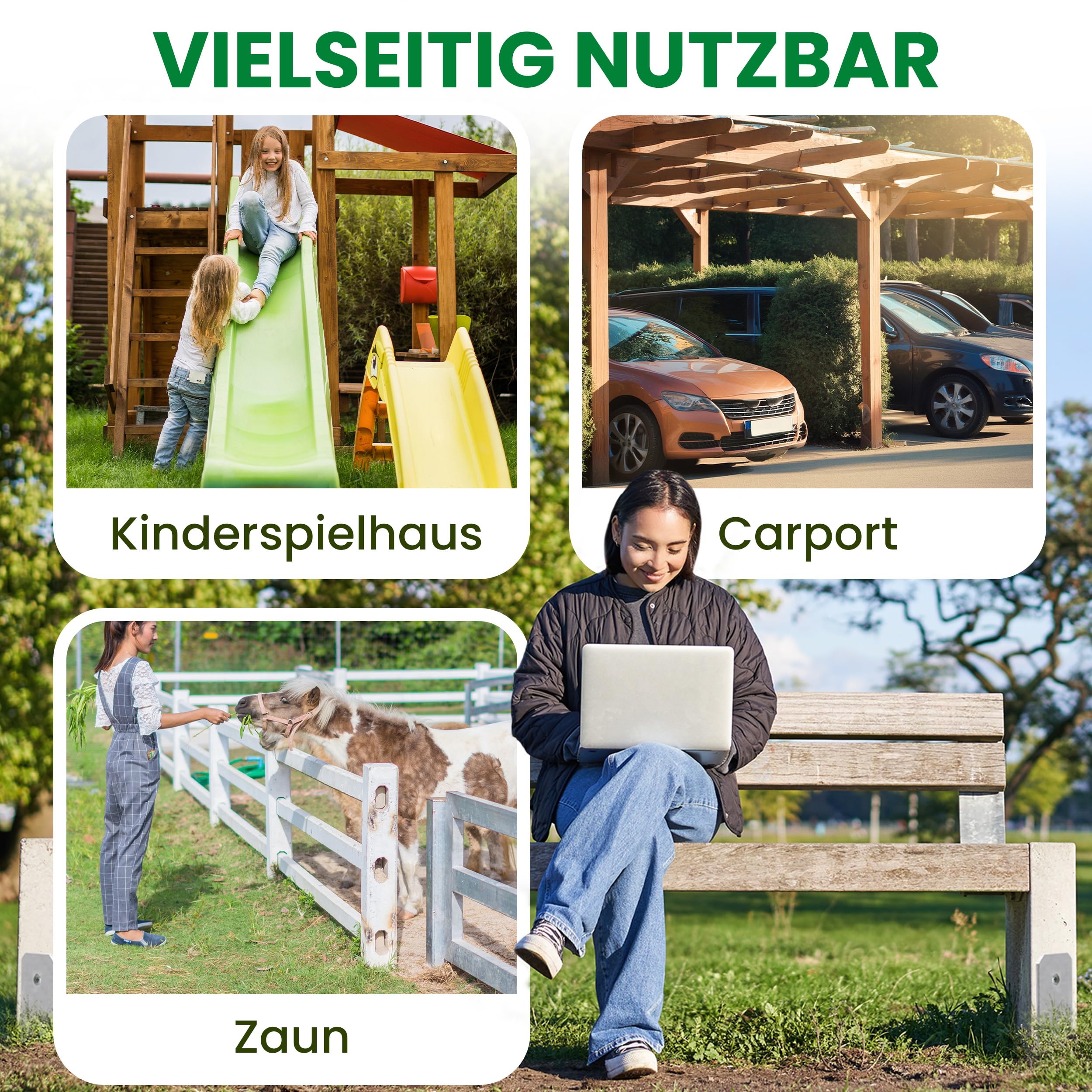 Gartenpirat 4 Stück H-Anker 91x600 mm feuerverzinkt Pfostenträger für Pfosten 9x9 cm