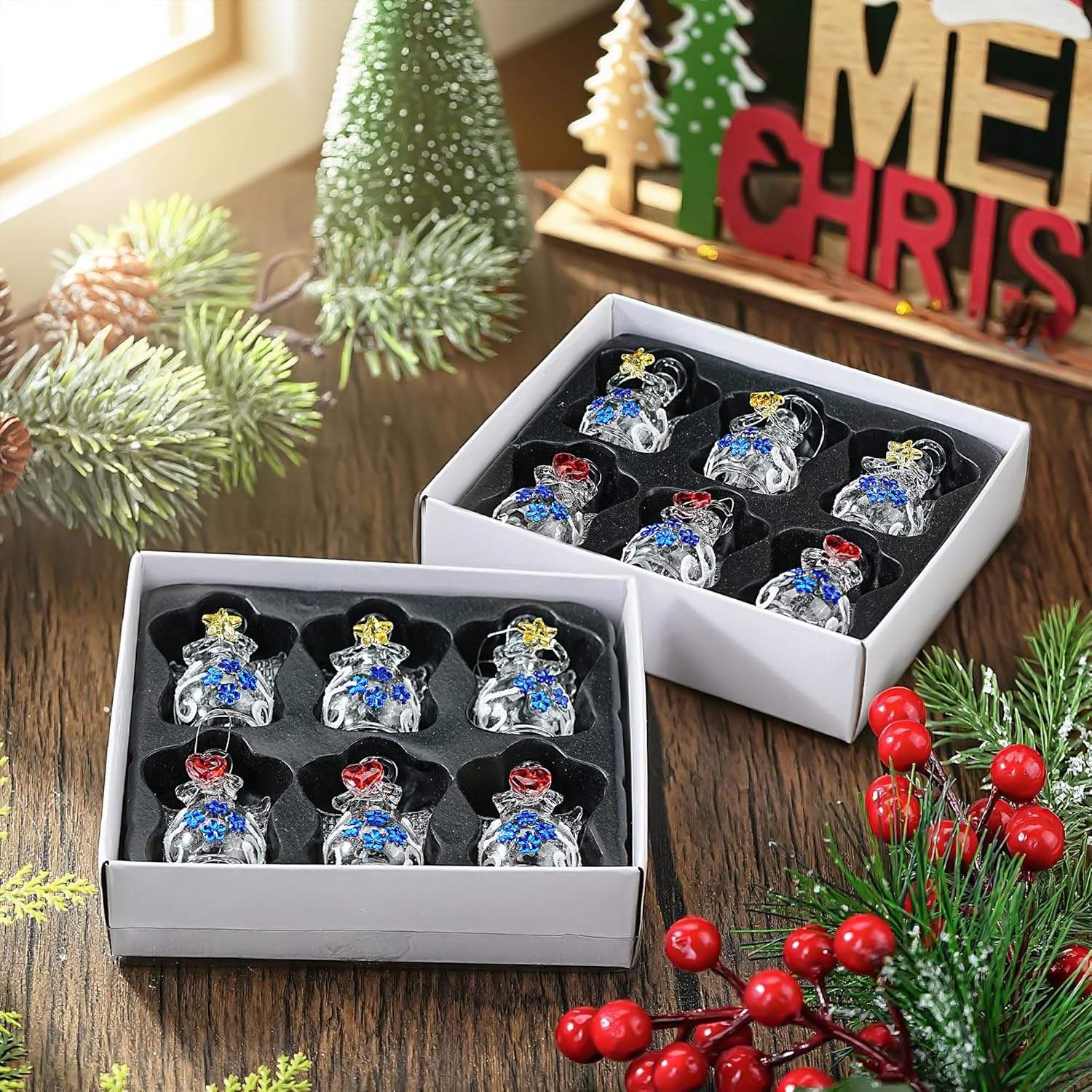 Mini Glass Angel Christmas Ornaments for Tree, 1.6" Small Crystal Guardian Angel Ornament Bulk for Christmas Tree, 2025 Hand Blown Spun Glass Home Decor Xmas Gift (Flower), Set of 12 - Image 5