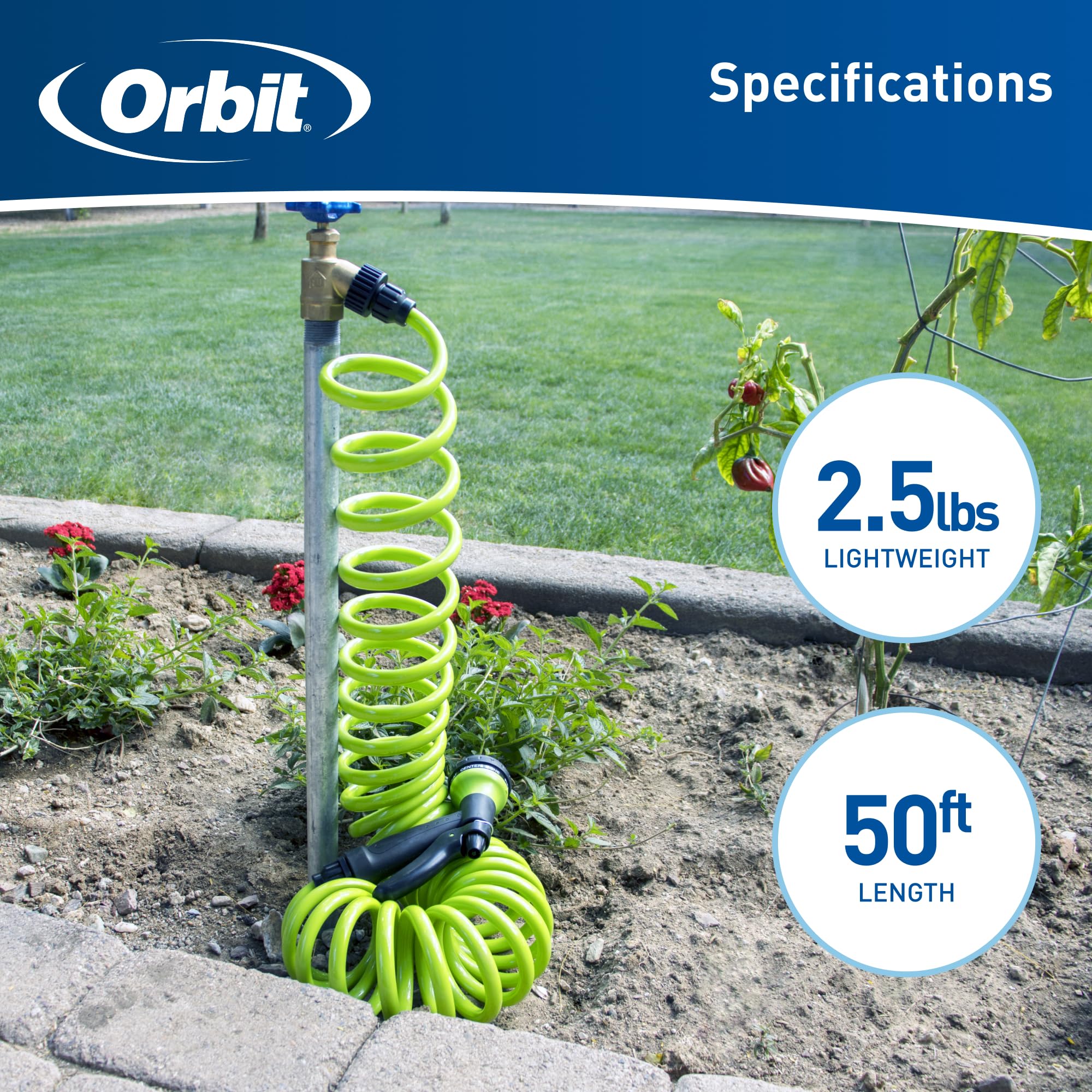 Amazon.com : Orbit 27389 Coil Garden Hose, 50 Feet, with 8-Pattern
