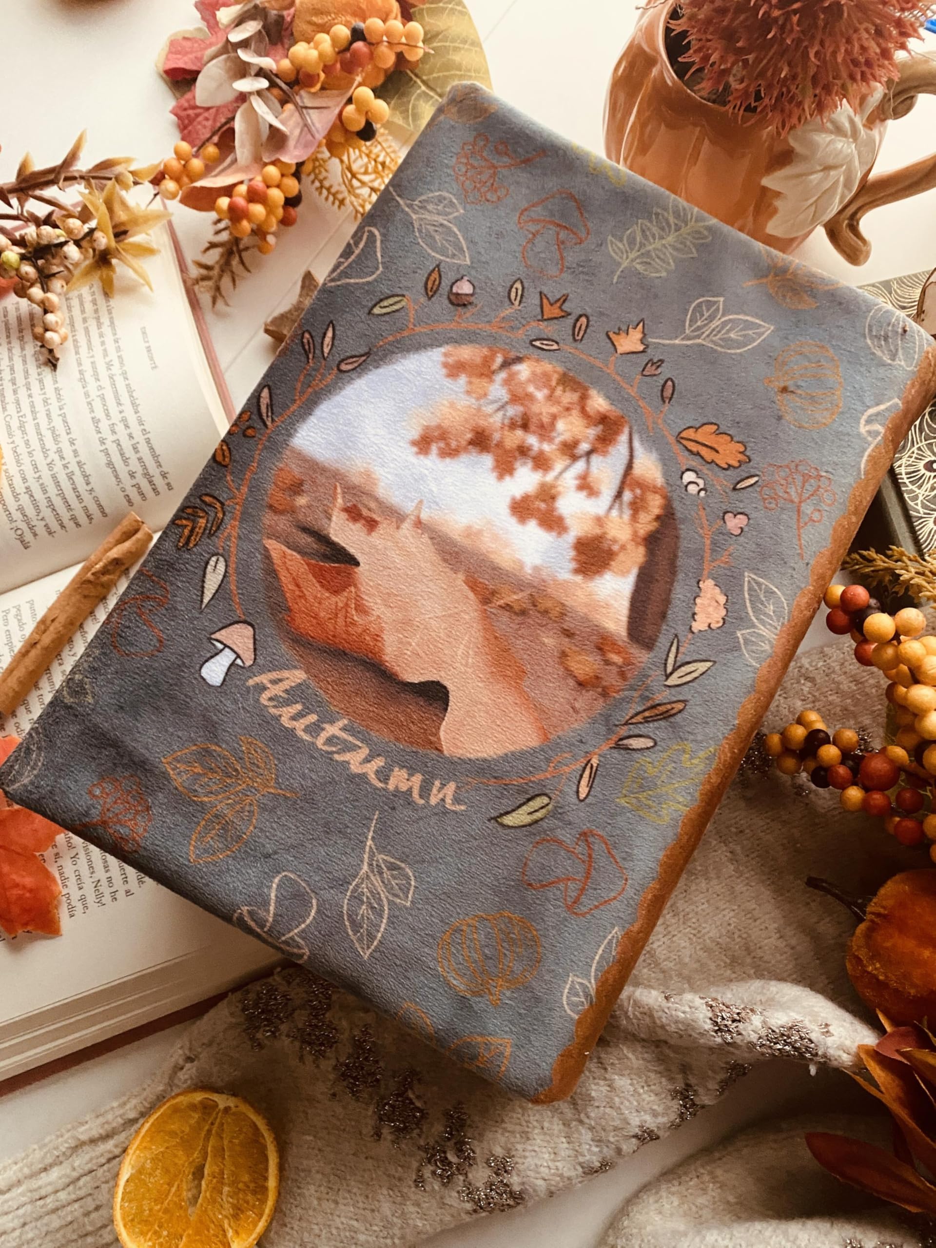 Funda artesanal solapa ajustable Junto a la ventana + marcapáginas de regalo, funda de terciopelo, acolchada. Regalo ideal para personas lectoras