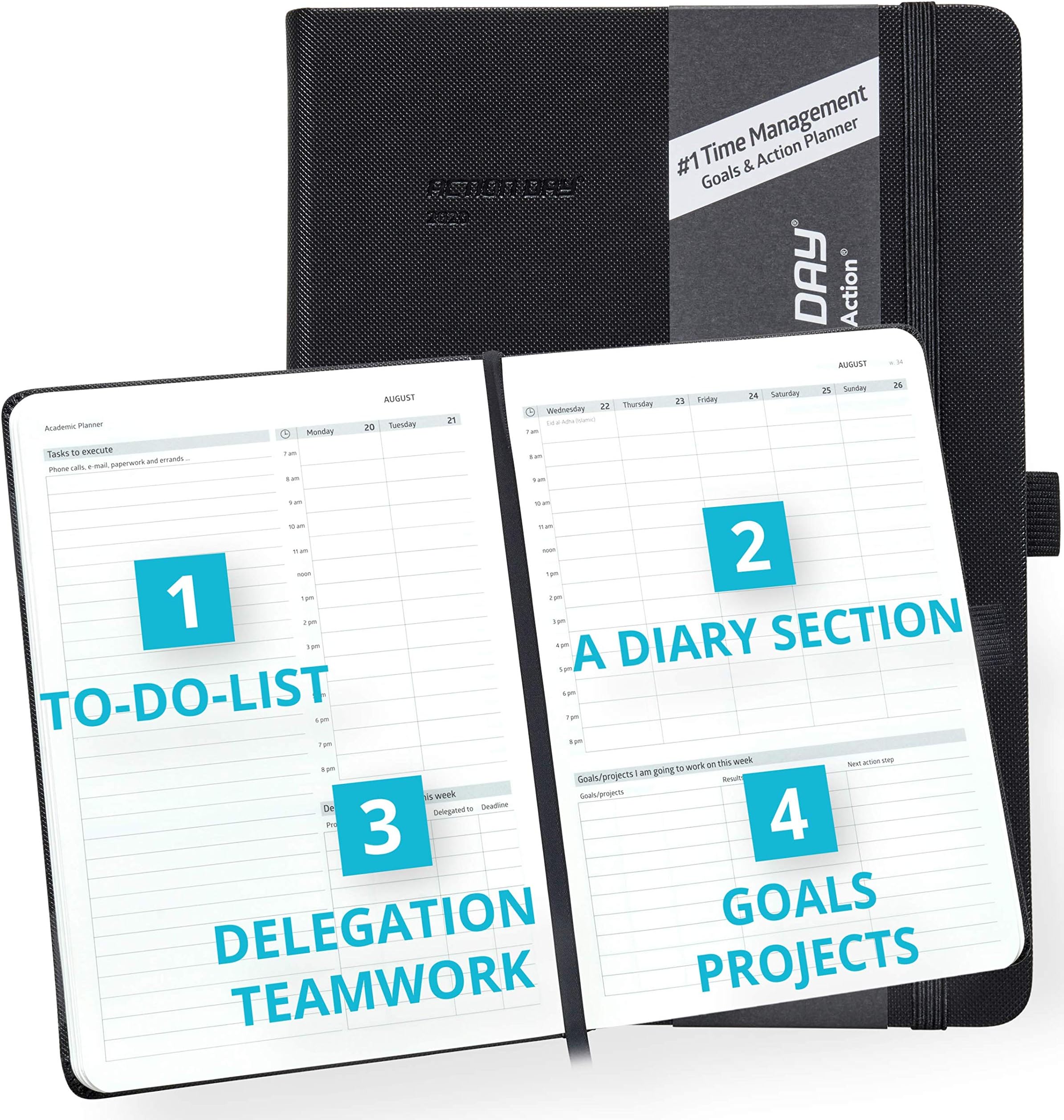 Action Day Yearly Planner 2021 Weekly/Monthly - All-in-ONE Layout Design, to Do Lists, Goals, Projects, Dated Diary Calendar, Time Management - Makes It Easy for You to Get Things Done - Size 6x8
